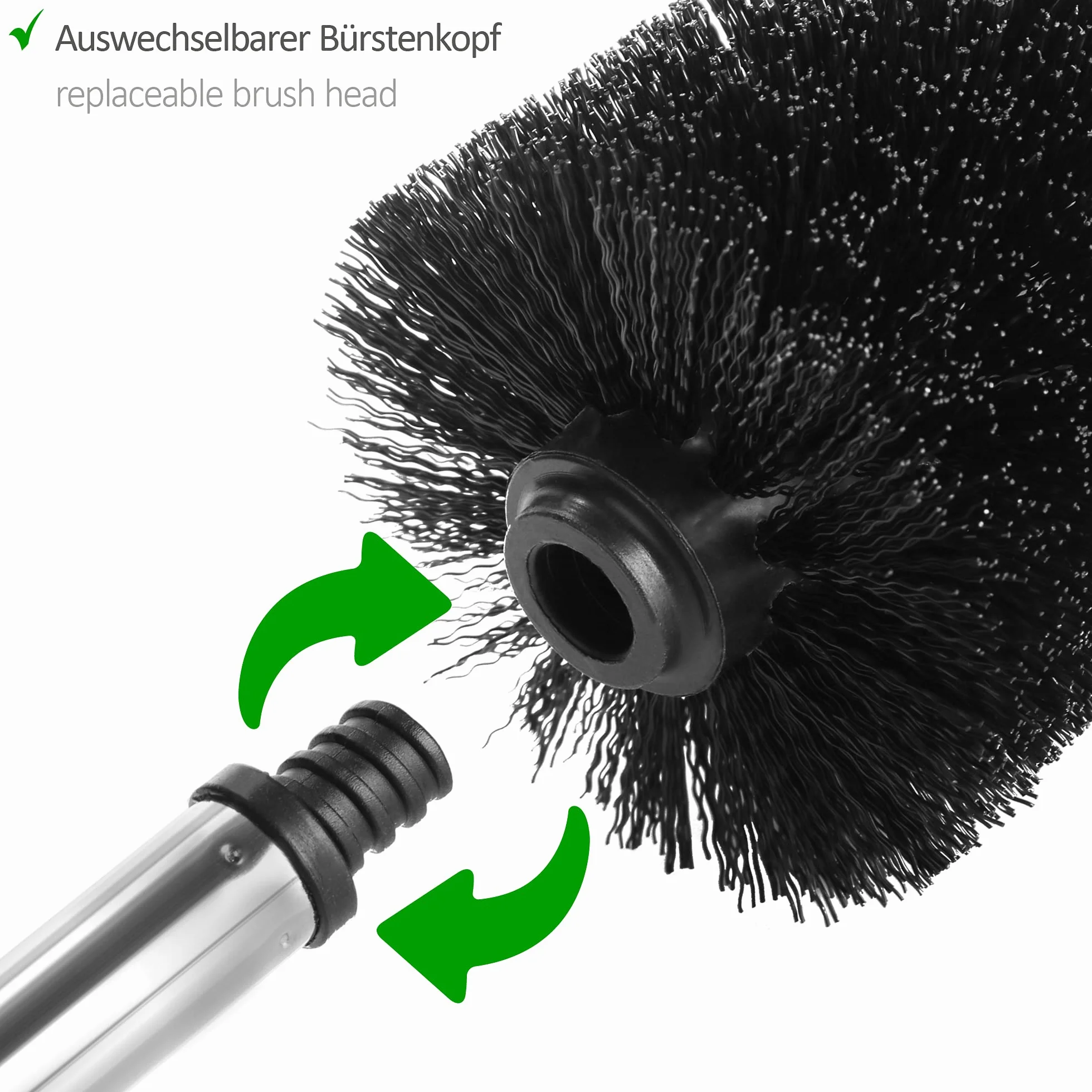 com-four 3 x szczotka do WC z wymienną głowicą – szlachetna szczotka do WC z uchwytem ze stali nierdzewnej – szczotka toaletowa – Ø 8 cm (03 sztuki – szczotka zapasowa czarna)