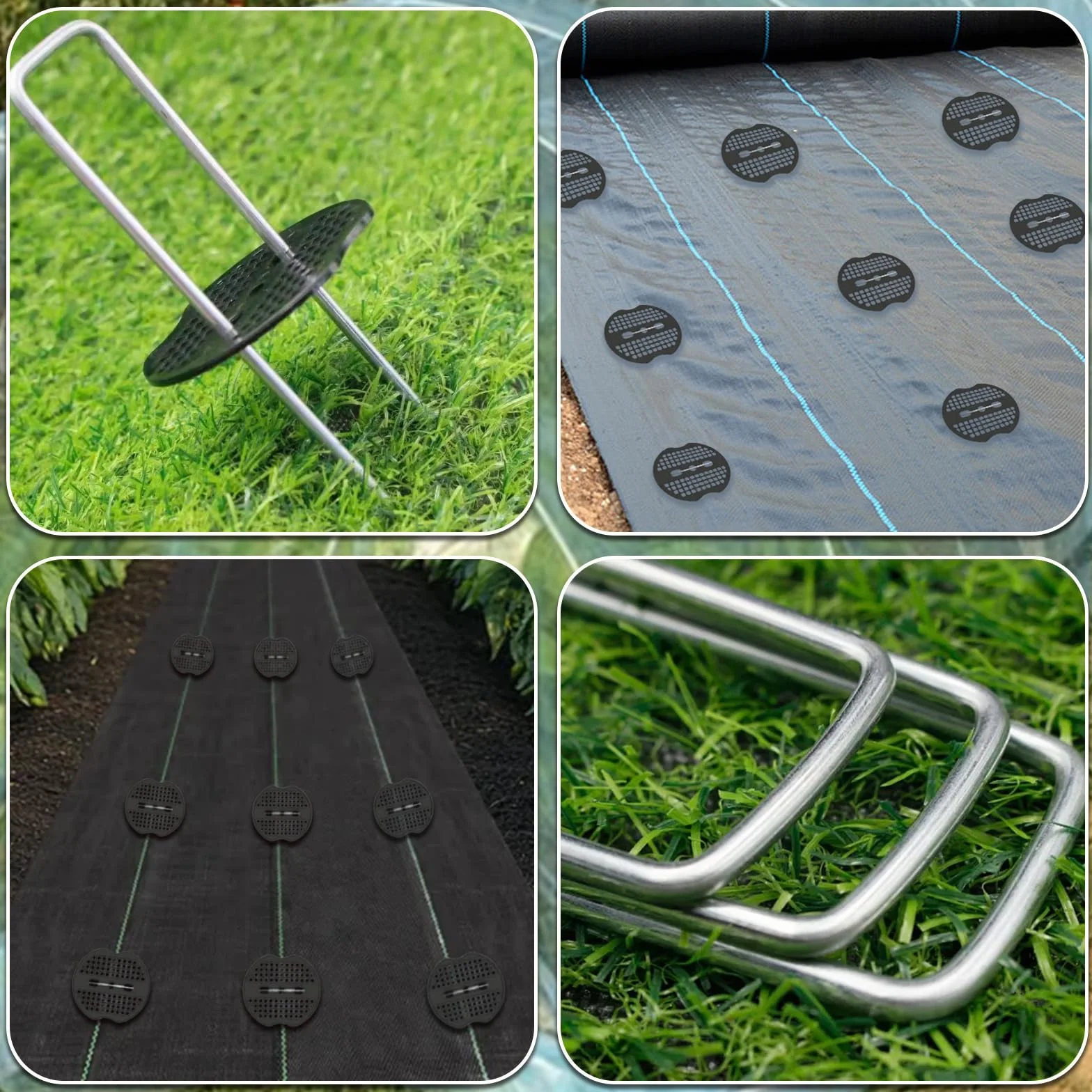 60 sztuk haczyków do kotwicy gruntowej, 60 śledzi + 60 krążków buforowych (150 x 40 mm, Ø 2,5 mm), ocynkowane śledzie ogrodowe w kształcie litery U, zestaw haczyków do mulczowania sztucznej
