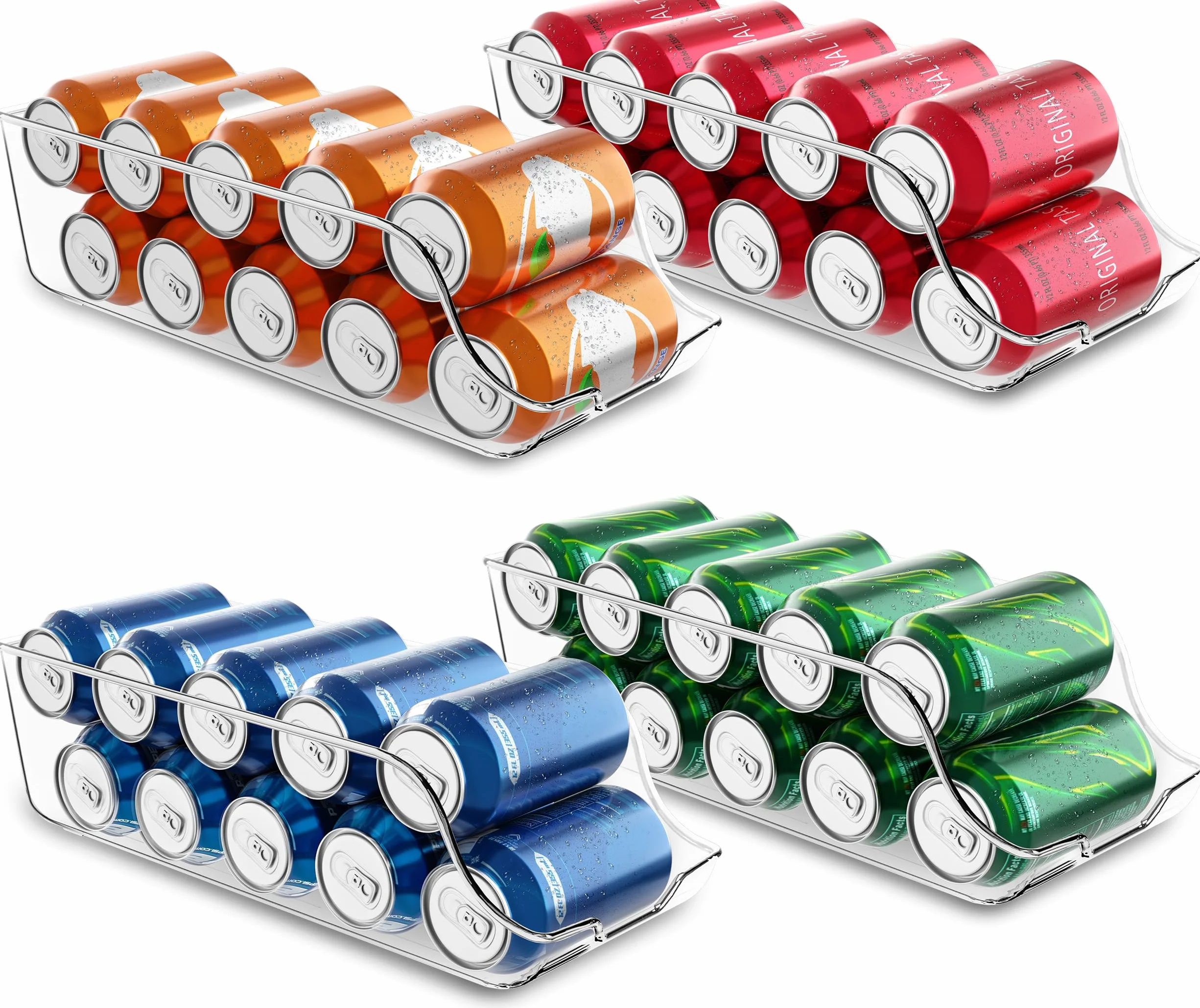 KICHLY Lodówka Uchwyt na puszki (4 Pack) - Dozownik do przechowywania puszek z sodą Spiżarnia, lodówka, zamrażarka i pomieszczenie gospodarcze (Jasne)