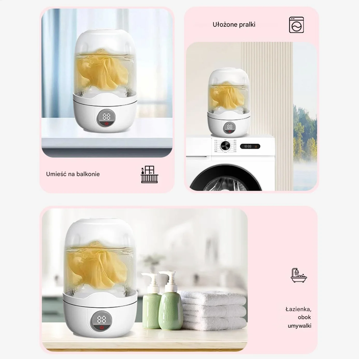 Portable Mini Washing Machine, Rechargeable Laundry Washer Cup, Camping Laundries Machine, Compact Wash Solution for Baby Clothes, Towels, Socks, Bras, 8.27 inches, Pink, White