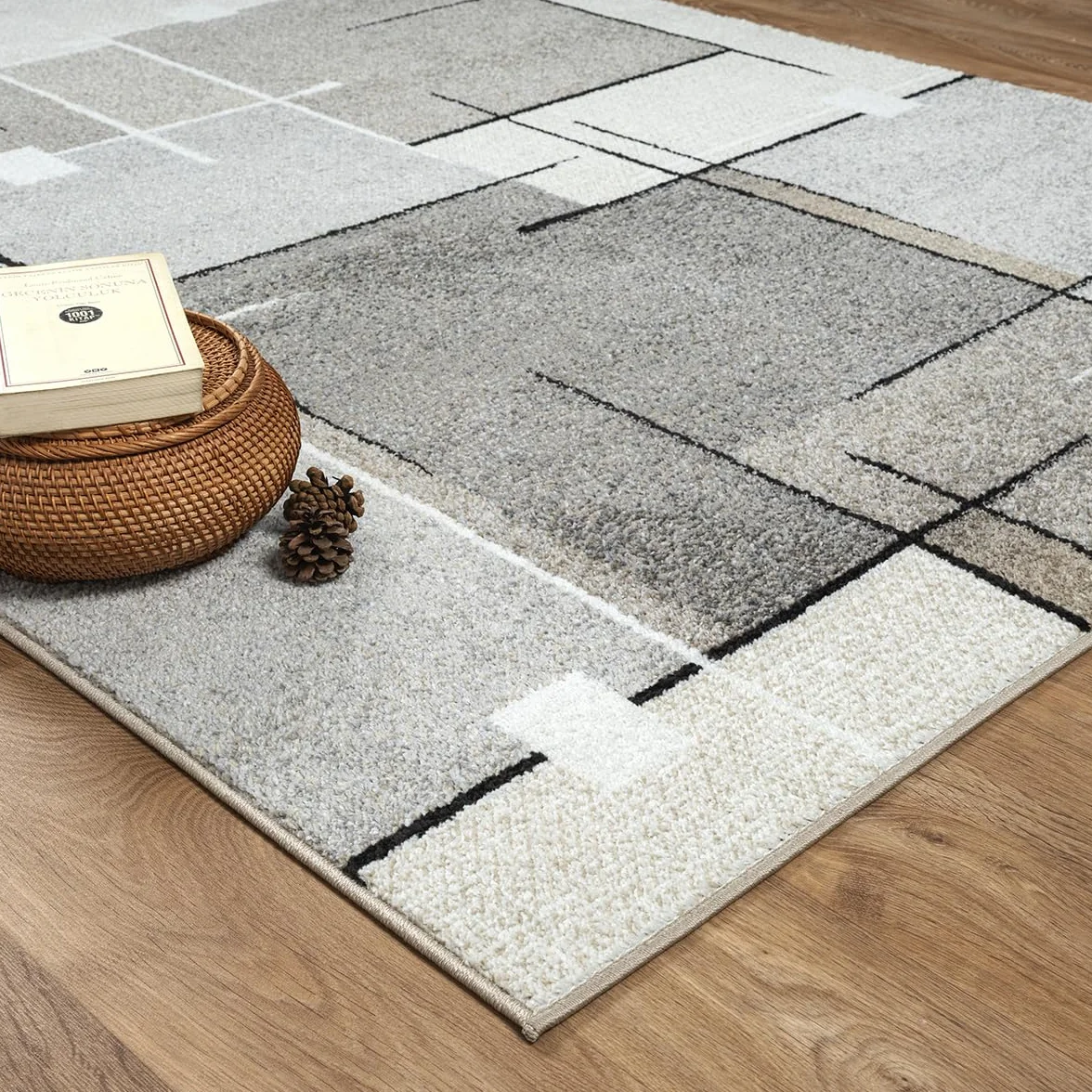 the carpet Pearl Nowoczesny dywan z krótkim włosiem, do salonu, sypialni, cięcie konturowe, geometryczny wzór, w kratę, beżowy, 160 x 220 cm