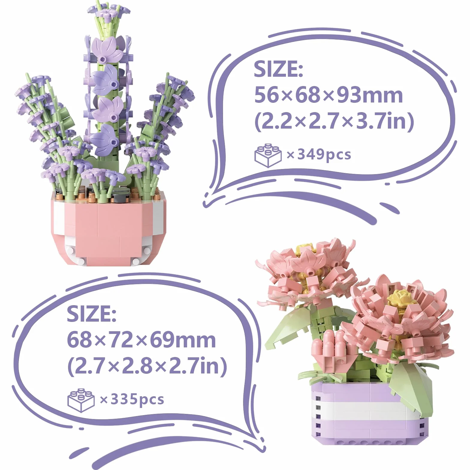 2 szt. Mini sukulenty kwiatowe bonsai, 349 szt. 335 szt. (kamelia + lawenda) zestaw sztucznych kwiatów, bonsai, budowanie klocków budowlanych