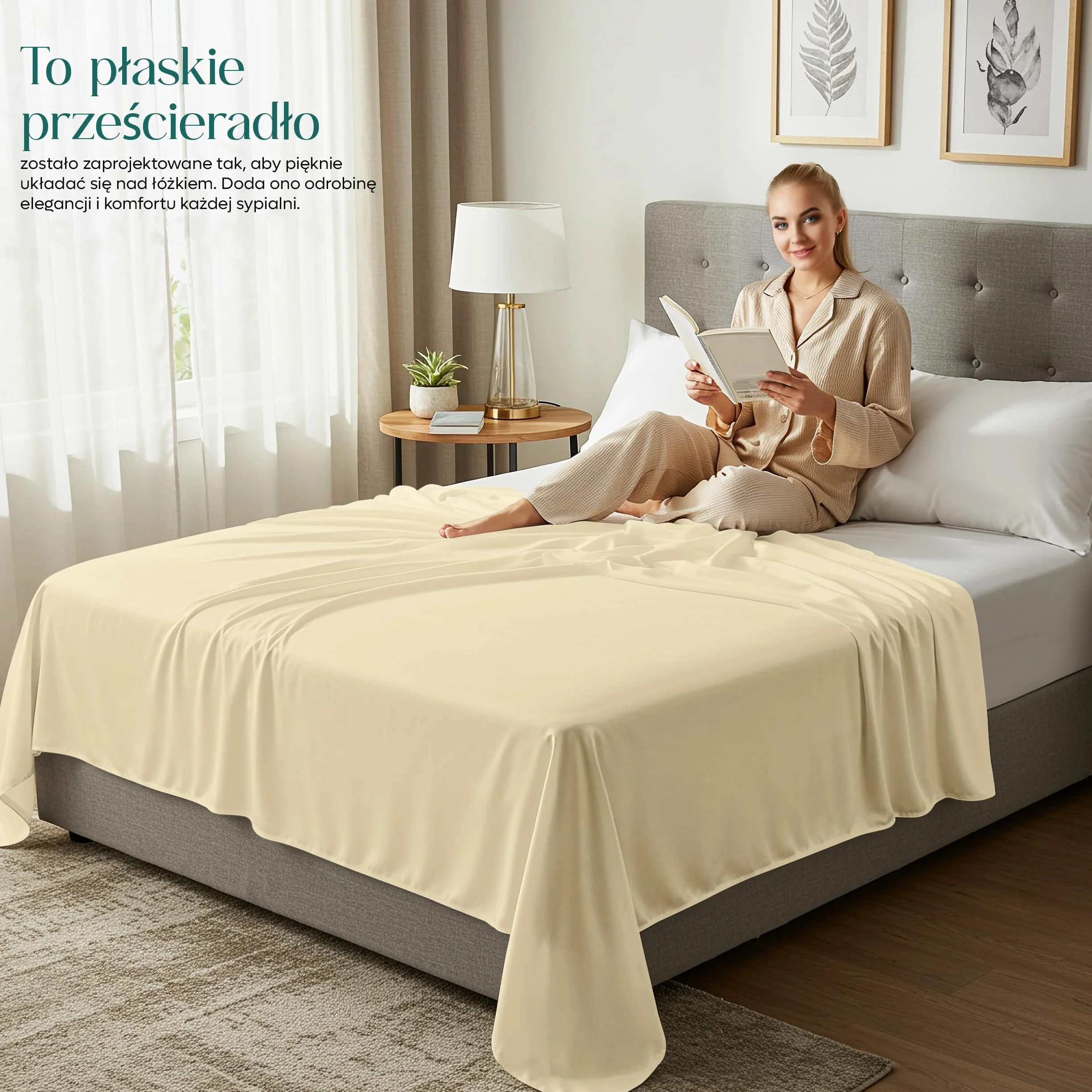 Utopia Bedding - Płaskie Prześcieradło Podwójne (225 x 255 cm, Beige) - Soft Brushed Microfiber Fabric - dla rozmiaru łóżka 135 x 190 cm