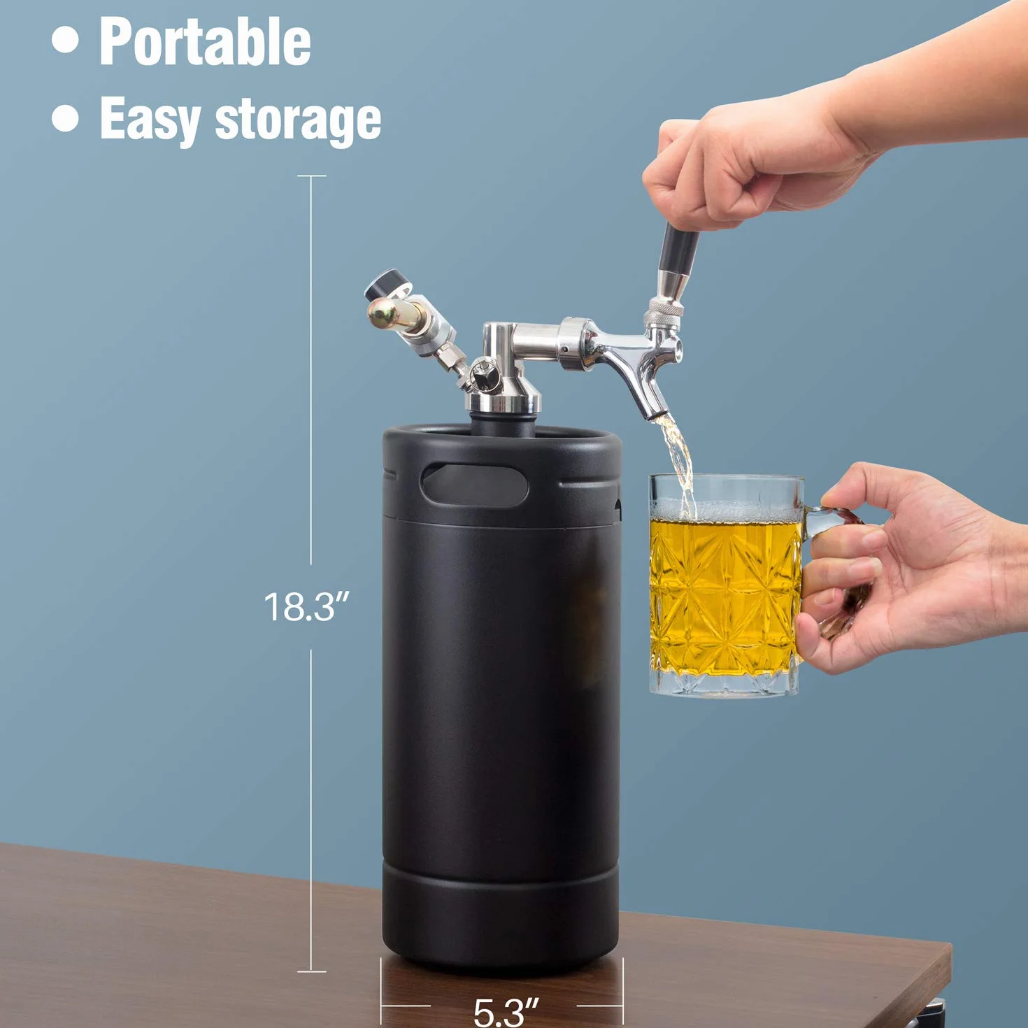 TMCRAFT 4-litrowy mini Keg Growler system beczek domowych ze stali nierdzewnej utrzymujący świeżość i karbonatyzację piwa matowa czerń