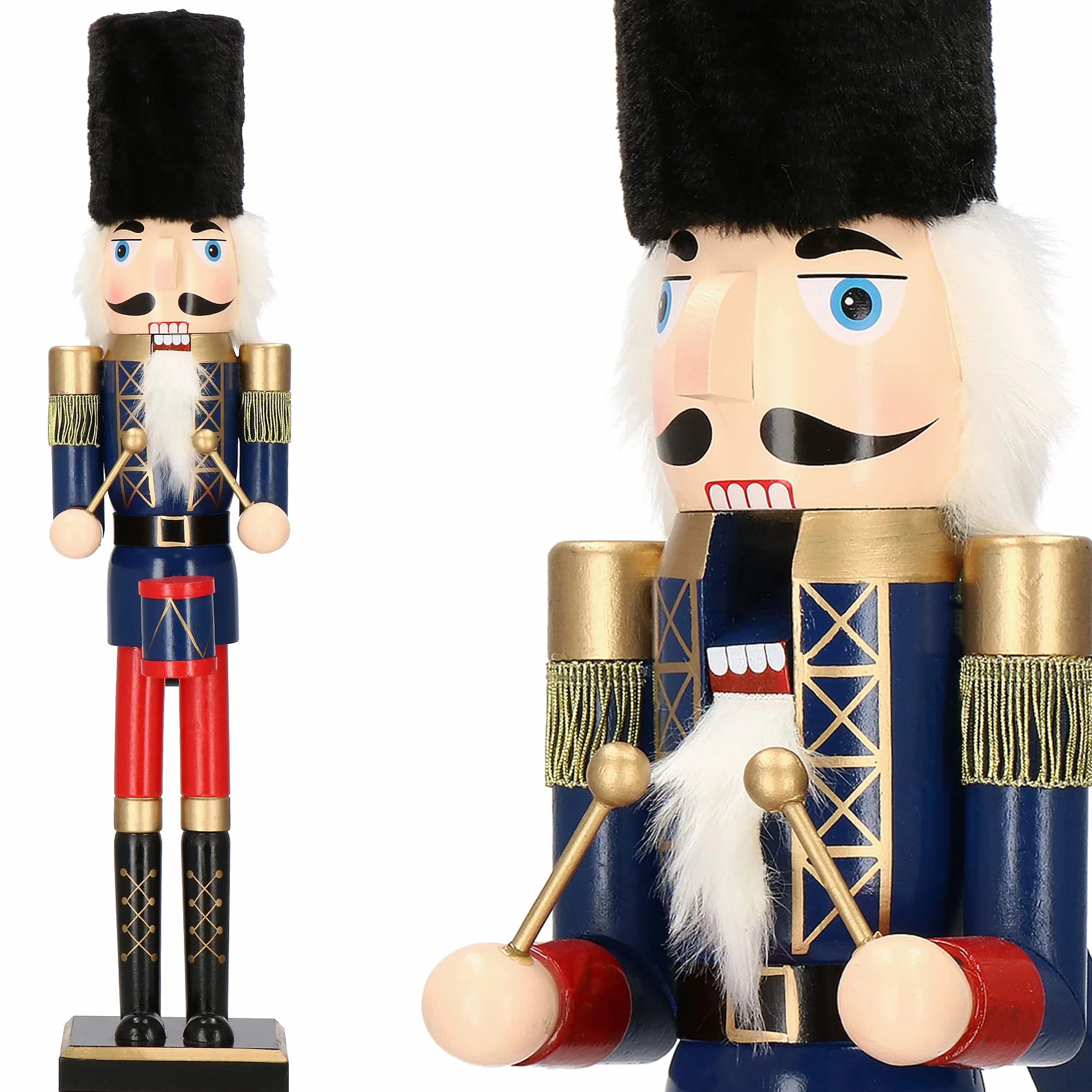 SPRINGOS Figurka dziadek do orzechów z bębniarzem w czapce kozackiej, dekoracyjna figurka drewniana 14 x 61 cm