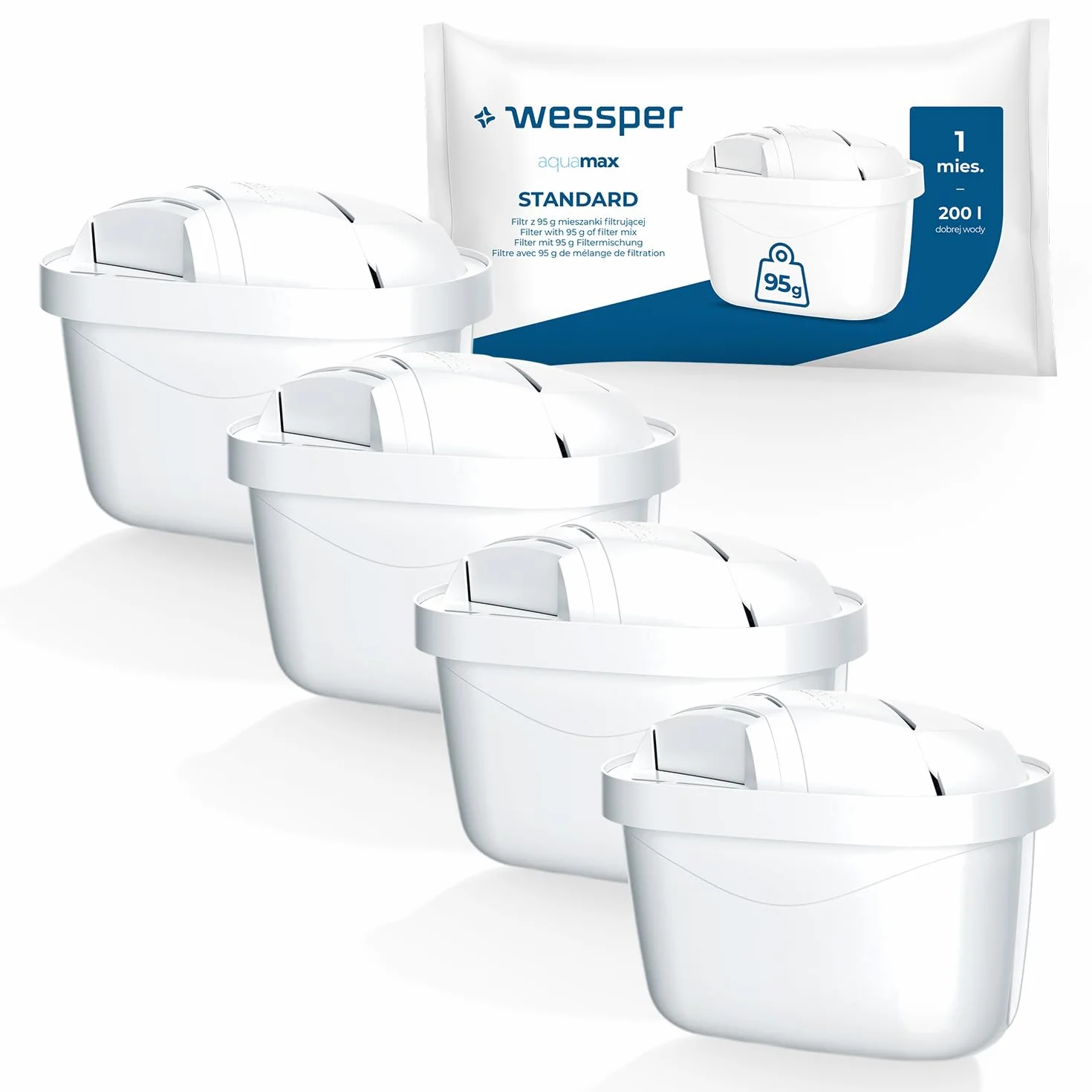 Wessper Filtry do Dzbanka Filtrującego Wodę, Redukcja Chloru i Metali Ciężkich, Zamienniki Dafi Unimax Aquaphor A5 BRITA Maxtra+ PHILIPS AWP212/10, Zestaw 4 Sztuk