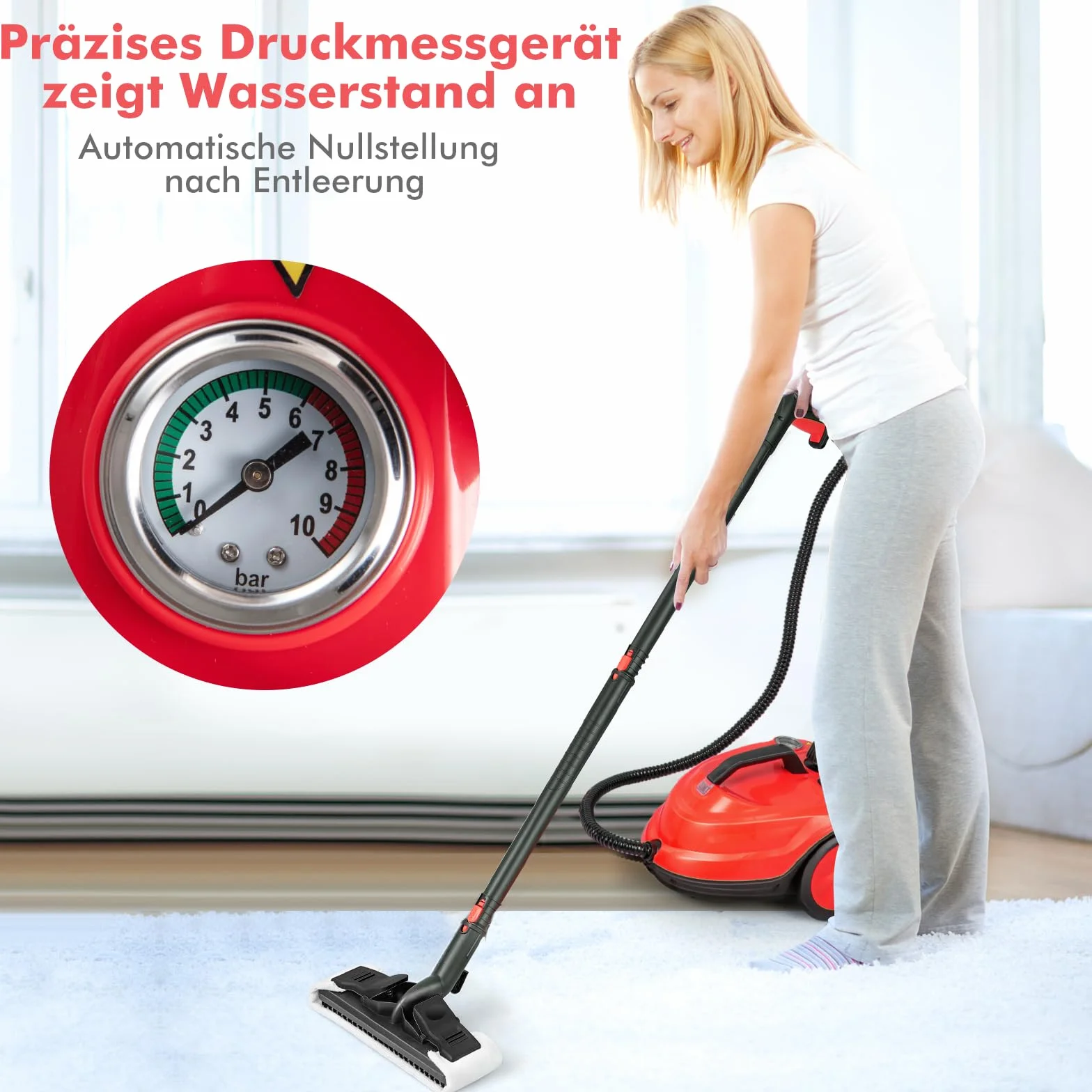 GOPLUS Myjka parowa, wydajność powierzchniowa: 108 m², ciśnienie pary: 5 bar, zbiornik na wodę 1,8 l, czas nagrzewania: 8 min., 2000 W, z zestawem do czyszczenia podłóg, dyszami i pokrowcami