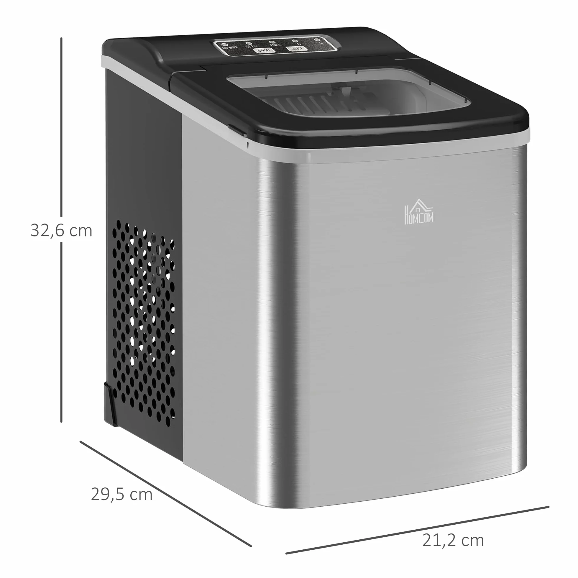 HOMCOM Kostkarka do lodu 9 kostek gotowa w 8 minut 12 kg/24h samoczyszcząca przenośna czarna