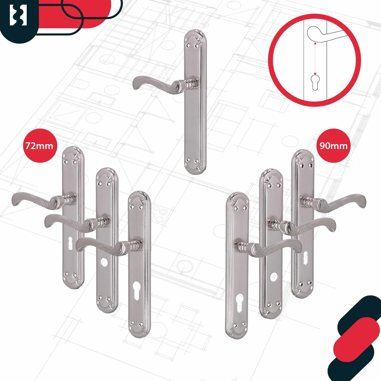 KOTARBAU® Klamka Drzwiowa Długi Szyld Na Wkładkę Bębenkową Wkład Zdobiona Retro Satyna 90 MM