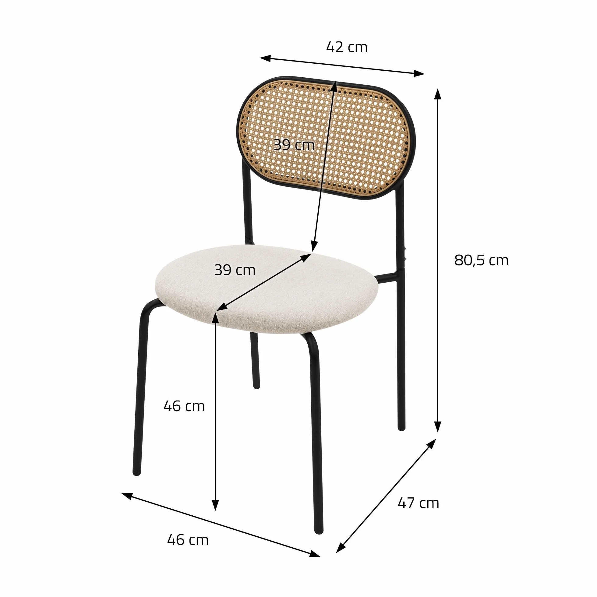 ML-Design zestaw 4 bezowych krzesel do jadalni, krzesla kuchenne z rattanowym oparciem, krzesla tapicerowane z zakrzywionym oparciem z siatki metalowymi nogami, krzesla tapicerowane bez podlokietników