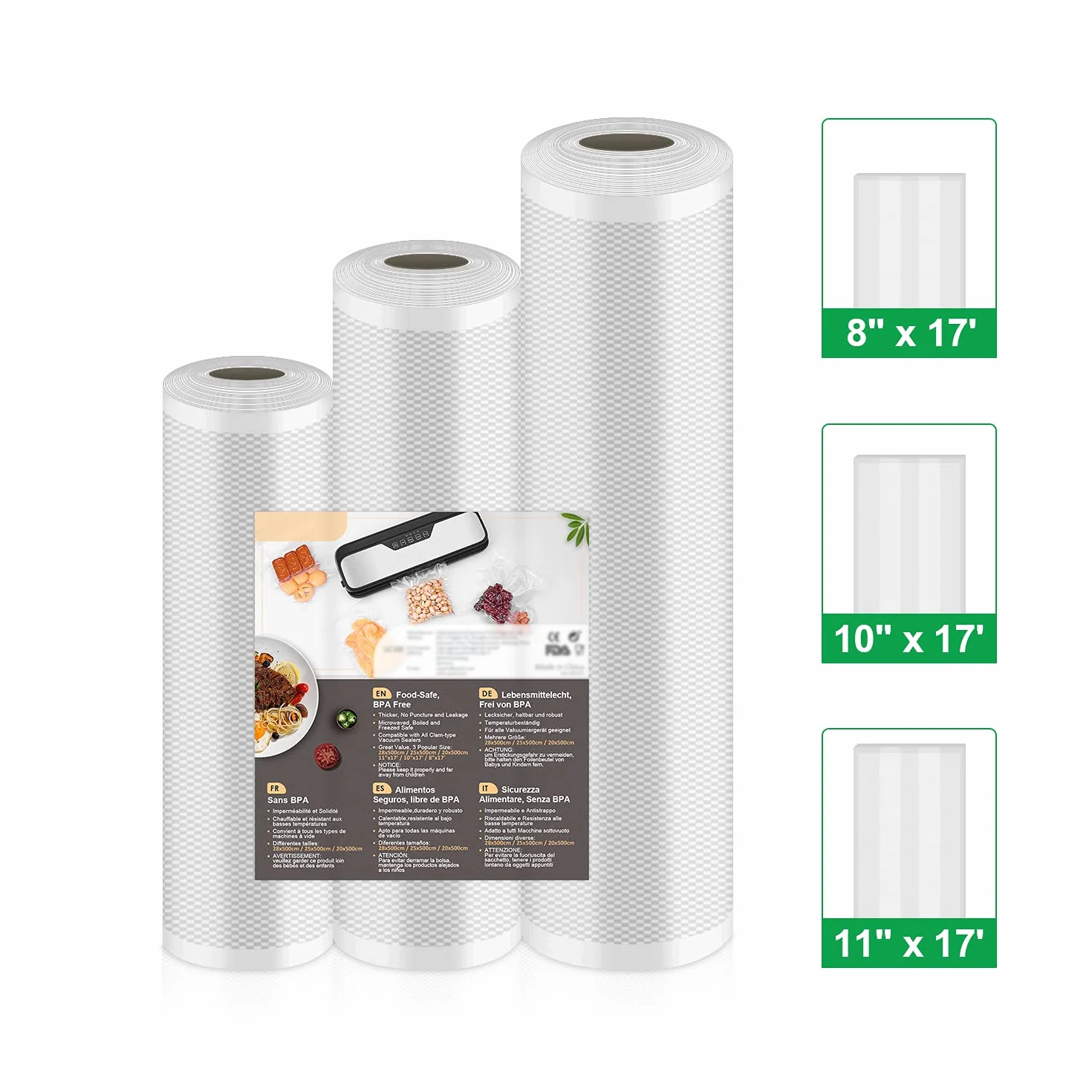 Worek Próżniowy, Folia Próżniowa w Rolce 20/25/28x500cm, Profesjonalne Worki Foliowe do Zgrzewacza Próżniowego bez BPA, do Zamrażani/Sous Vide/świeżość, Mocne i Odporne na Rozerwanie