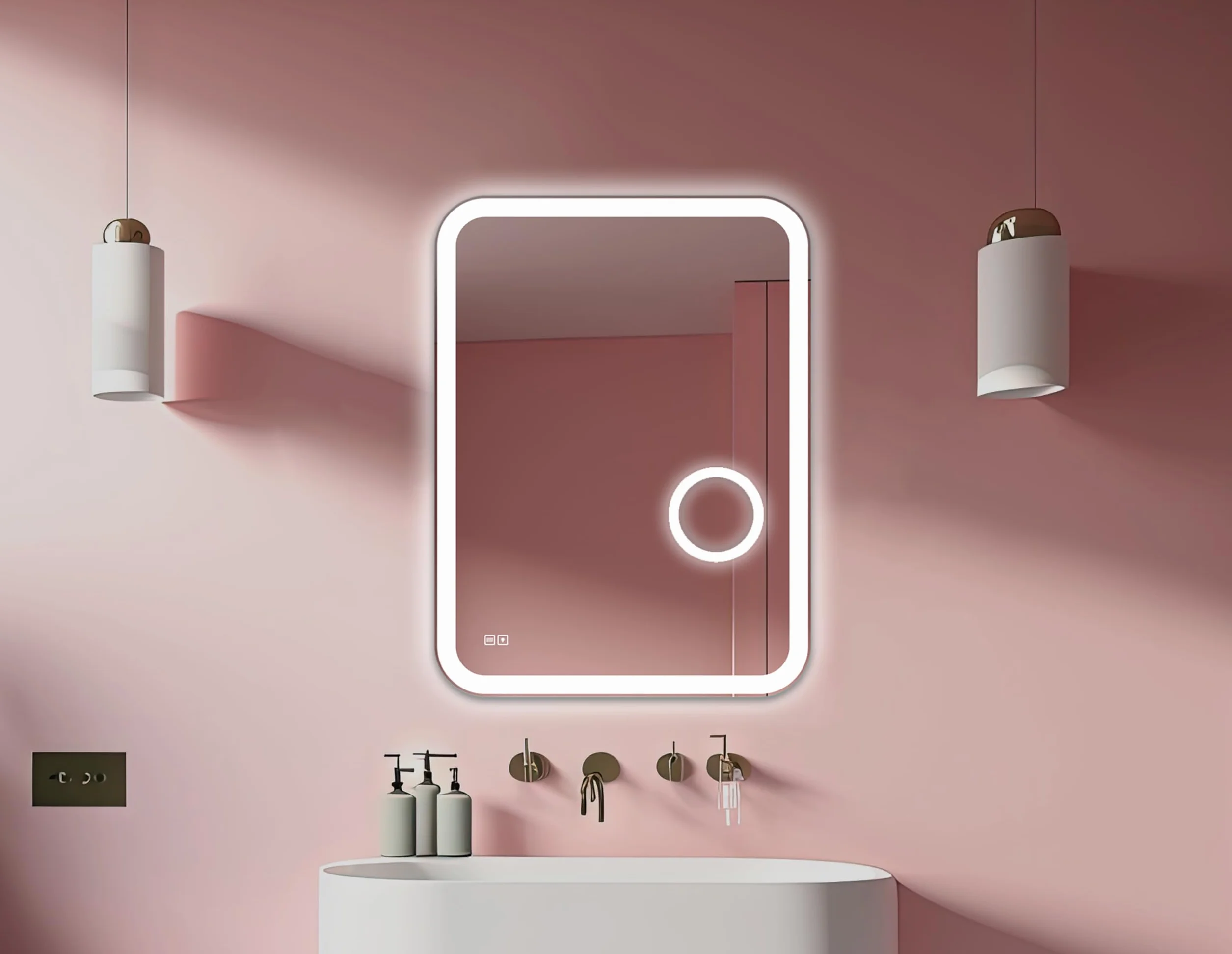 60x80 cm Lustro Łazienkowe z Oświetleniem LED z Funkcją Przeciwmgielną Prostokątne Lustro Łazienkowe
