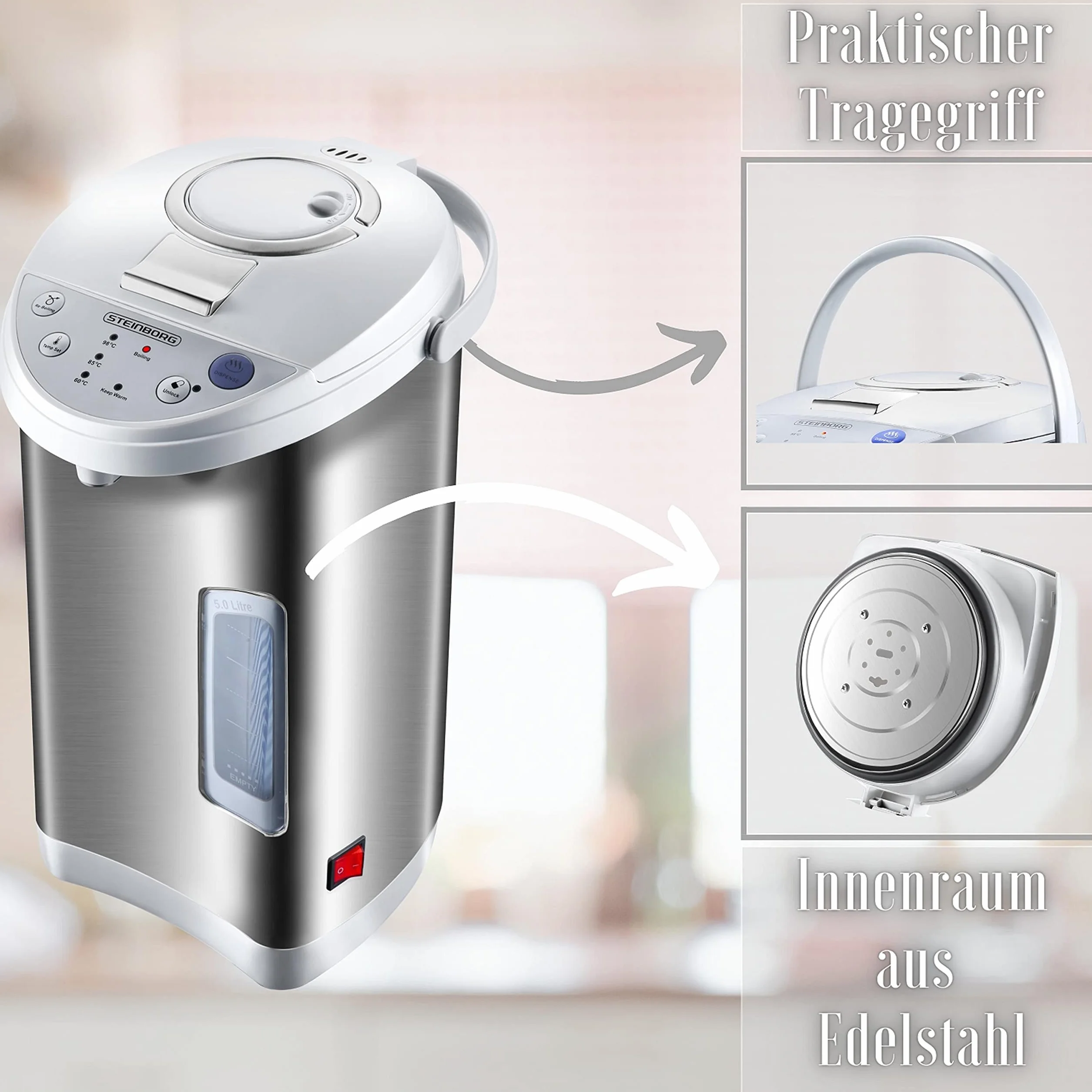 Thermopot 5 litrów ze stali nierdzewnej dozownik gorącej wody czajnik termos