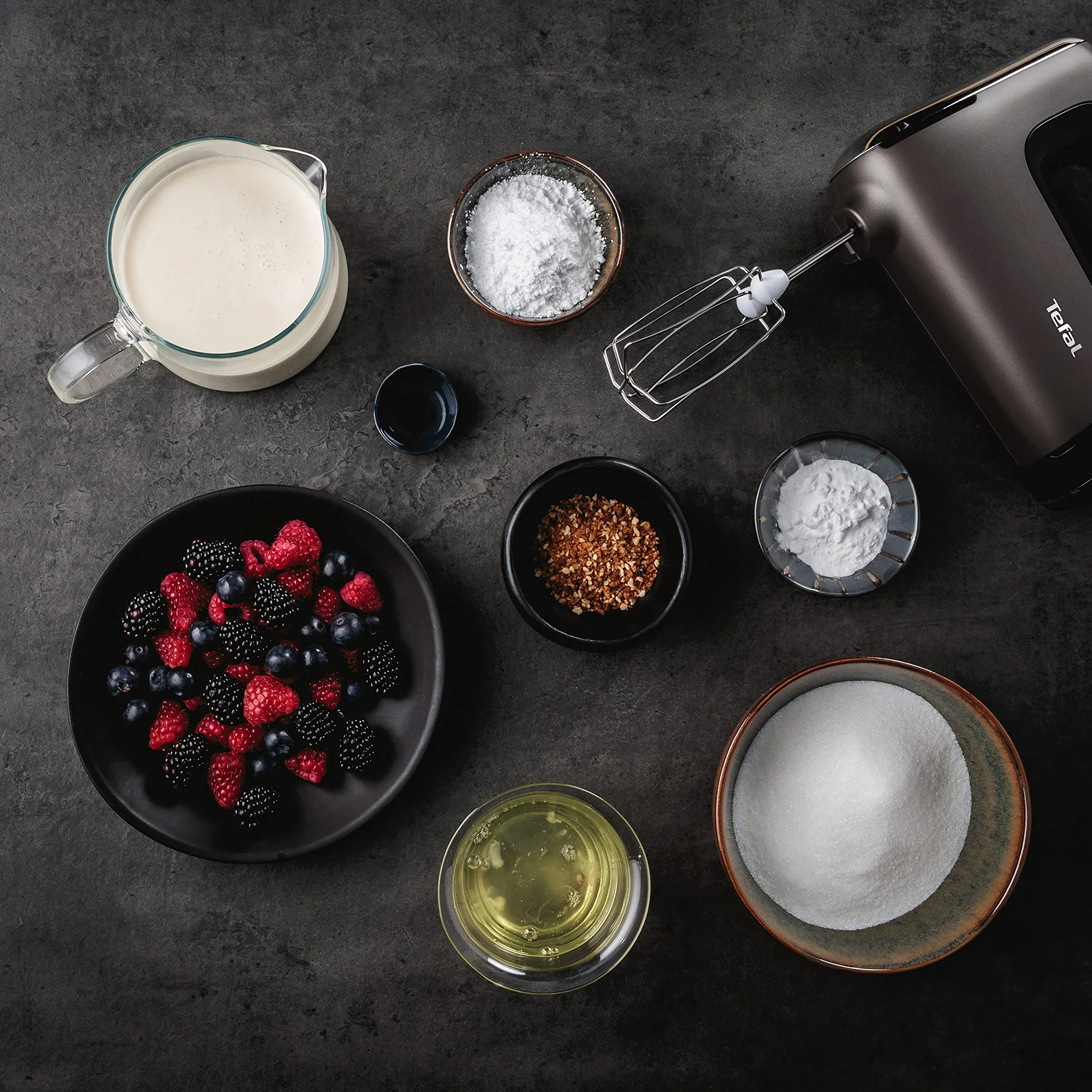 Tefal HT650E Power Mix Silence Mikser Ręczny moc 600 W, cicha praca, akcesoria w zestawie, trzepaczka i mieszadła do ciasta ze stali nierzewnej, szary