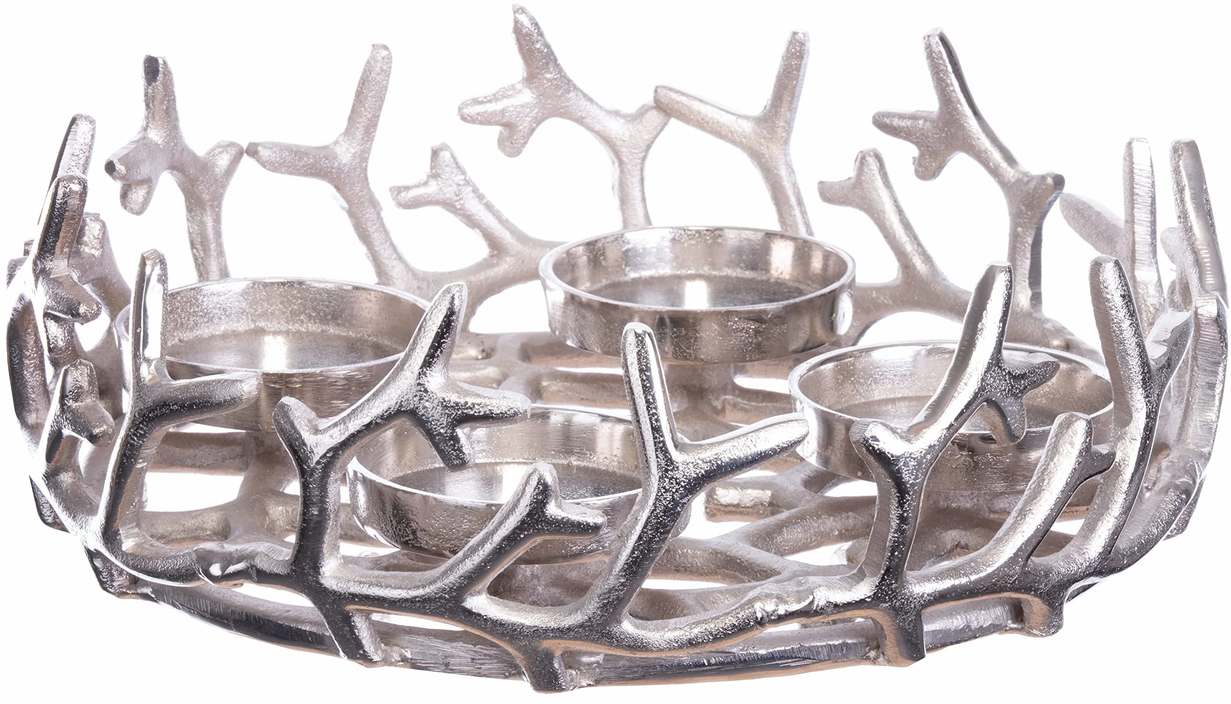 Brandsseller Srebrny wieniec adwentowy Ø 28 cm – stylowy świecznik na 4 świece – nowoczesny wieniec bożonarodzeniowy z aluminium ze stylizowanymi gałęziami, elegancka dekoracja stołu