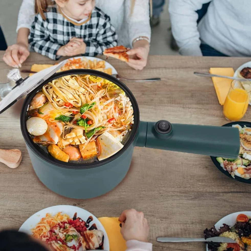 Gorący Garnek Elektryczny, Mini Garnek do Ramen 1,8 L Szybkowar do Makaronu Nieprzywierająca Patelnia do Smażenia Mini Garnek 2 Tryb Temperatury 6 Funkcji z Długim Uchwytem Kuchenka(#1)