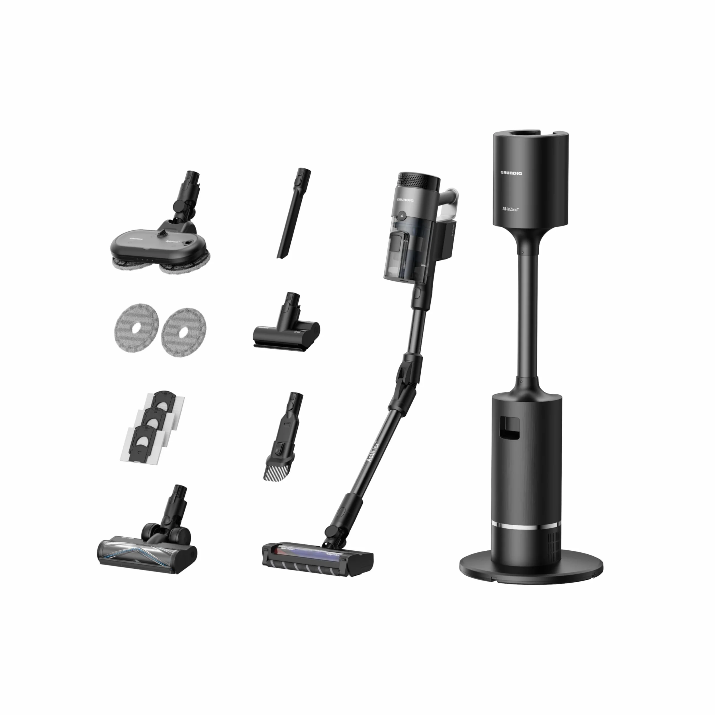 GRUNDIG VCP 9431 Pro odkurzacz akumulatorowy 2 w 1, HyperClean, technologia CyclonStorm, zginana rura, 3 poziomy siły ssania, silnik 450 W, pojemnik na kurz 500 ml, czas pracy do 60 minut