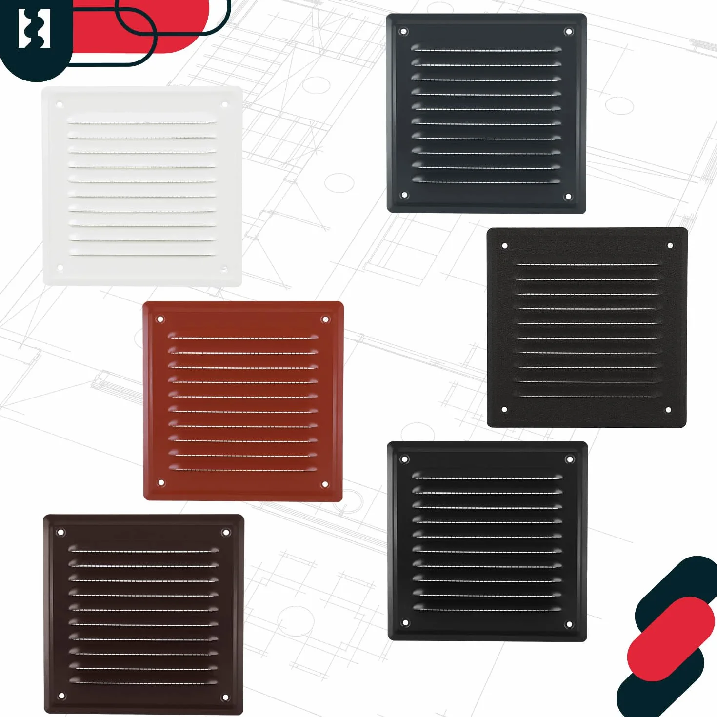 KOTARBAU® Kratka Wentylacyjna - 165 X 165 MM - Wentylacja z Siatką - Stal - Metalowa - Czarna