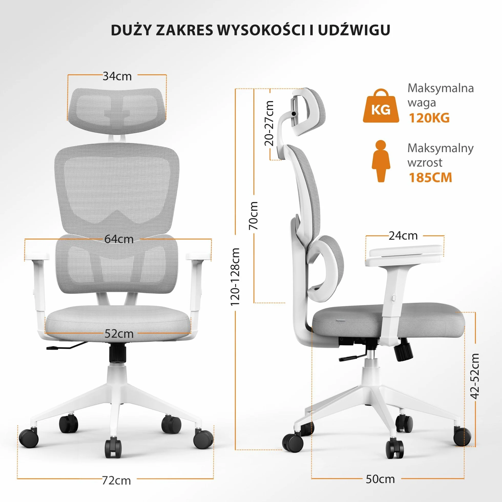 SENSE7 VENO Fotel Biurowy Ergonomiczny – Oddychająca Siatka, Regulowany Zagłówek i Podłokietniki, Ciche Kauczukowe Kółka, Stylowy Design, Komfort i Stabilność dla Pracy i Relaksu