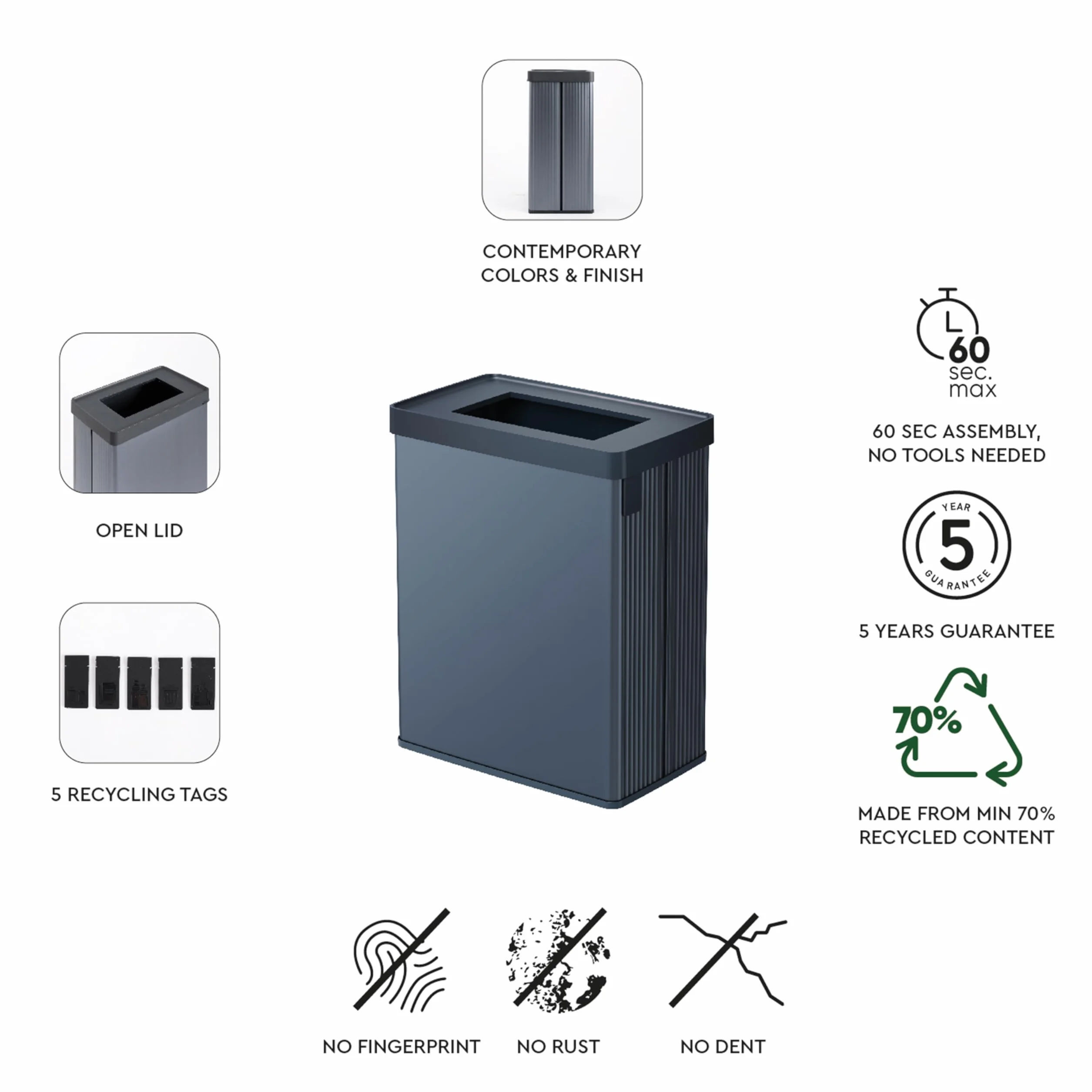CURVER Keter Verto Kosz do recyklingu 54 l, podwójne przegrody, pokrywa z recyklingu, łatwe sortowanie, elegancki design, perłowy niebieski