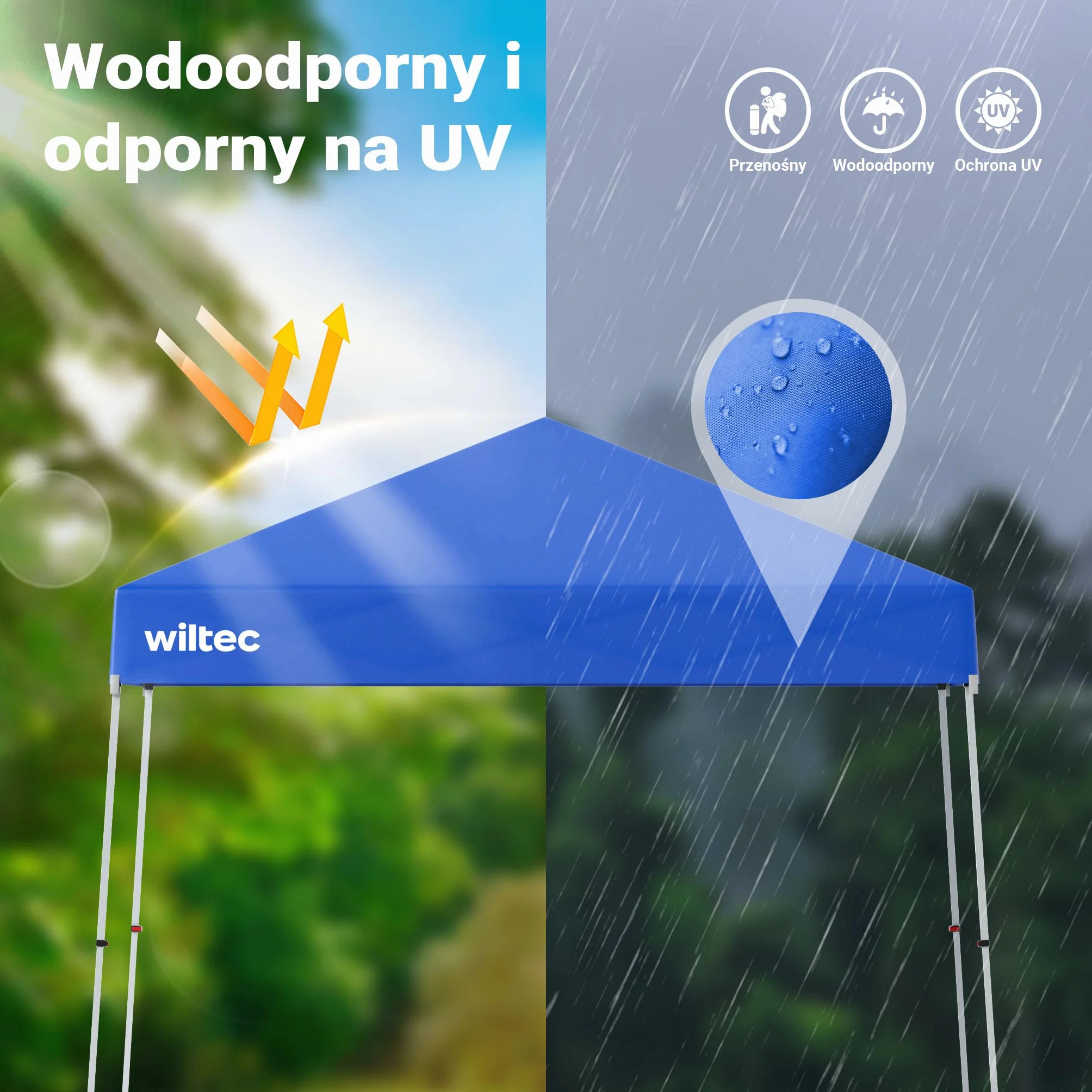 Wiltec Pawilon namiot imprezowy z zamknięciem centralnym do ogrodu wodoodporny niebieski 2,5 x 2,5 x 2,7 m