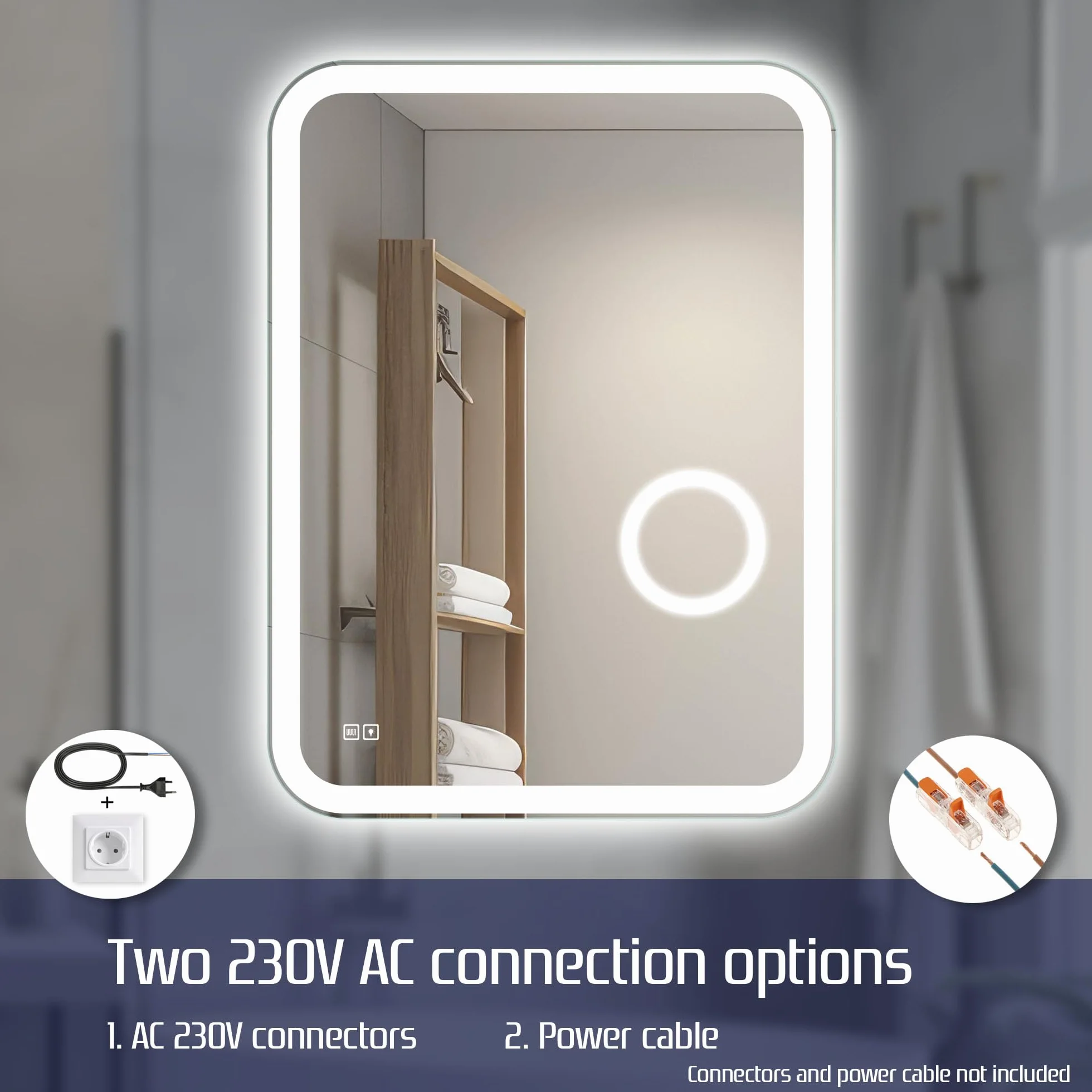 60x80 cm Lustro Łazienkowe z Oświetleniem LED z Funkcją Przeciwmgielną Prostokątne Lustro Łazienkowe