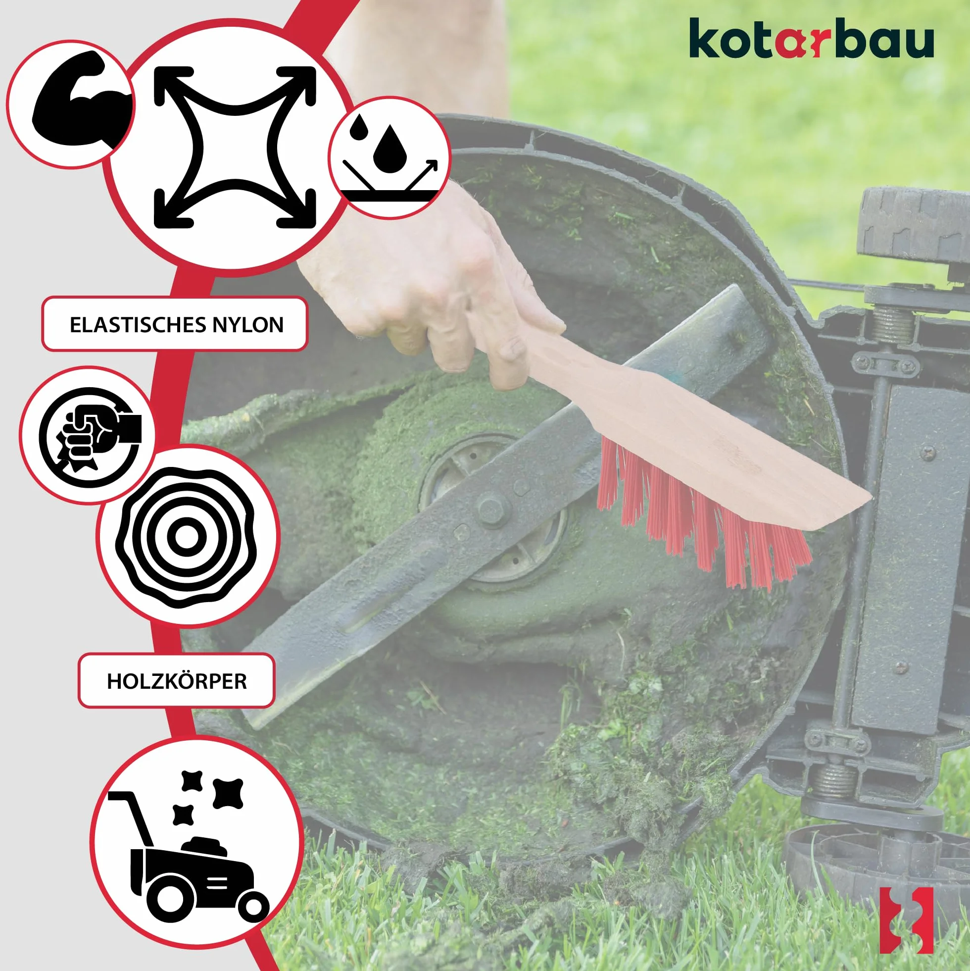 KOTARBAU® Szczotka do czyszczenia kosiarek Drewno i nylon 300 mm
