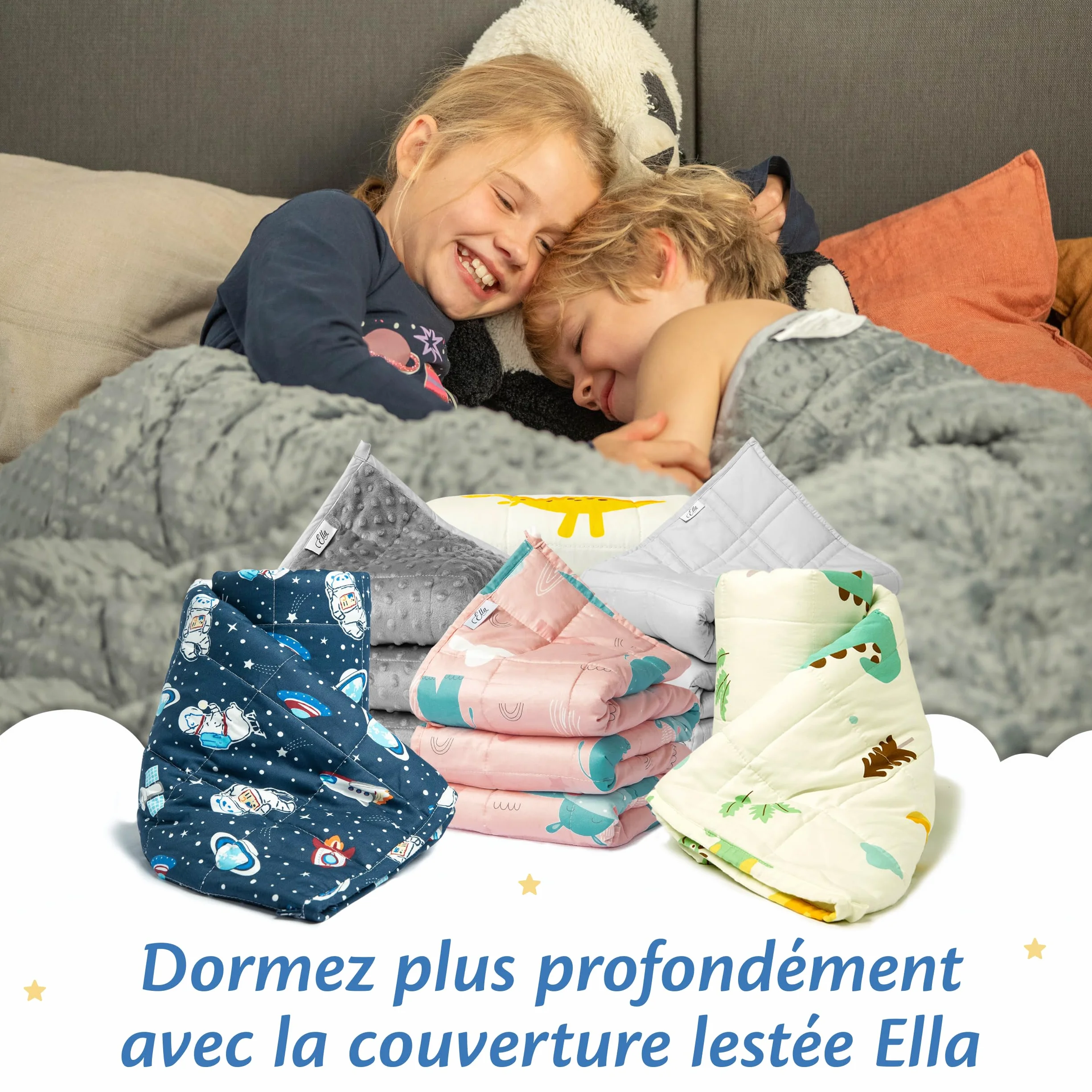 Ella Gewichtsdeken voor kinderen, 4,5 kg, 100 x 170 cm, therapiedeken, voor stressvermindering en angst, hypoallergene glazen kralen, zachte en verkoelende katoenen buitenlaag, voor kinderen van 40-60