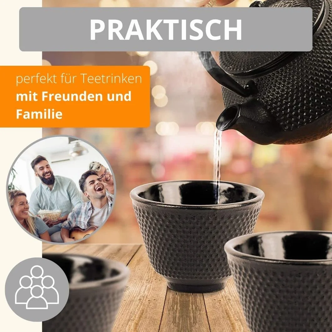 AMATHINGS Tradycyjne azjatyckie filiżanki do herbaty 4 sztuki – chiński serwis do herbaty z żeliwa czarne