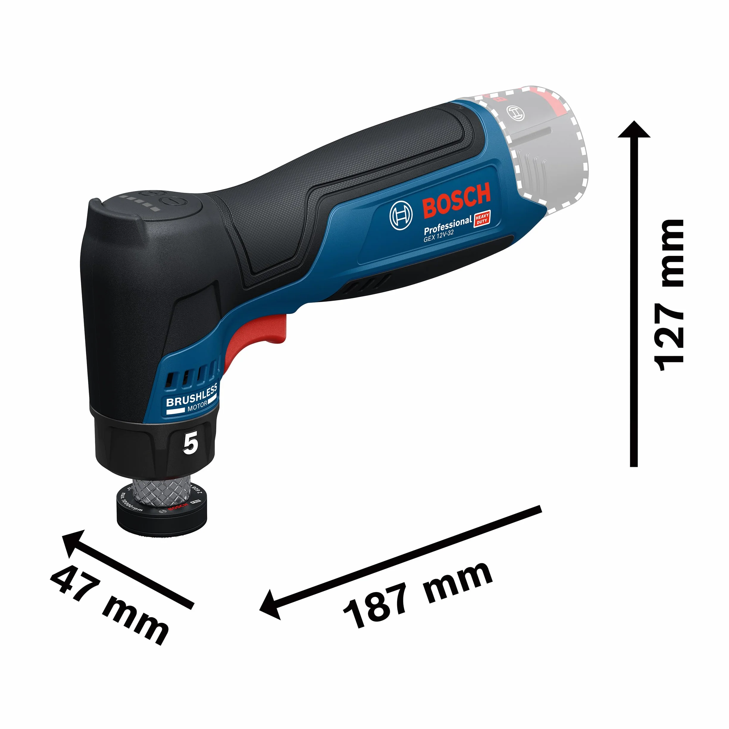 Bosch Professional 12V System Akumulatorowa szlifierka mimośrodowa GEX 12V-32 (talerz oporowy 32 mm z mocowaniem na rzepy, talerz oporowy 32 mm z mocowaniem na klej)