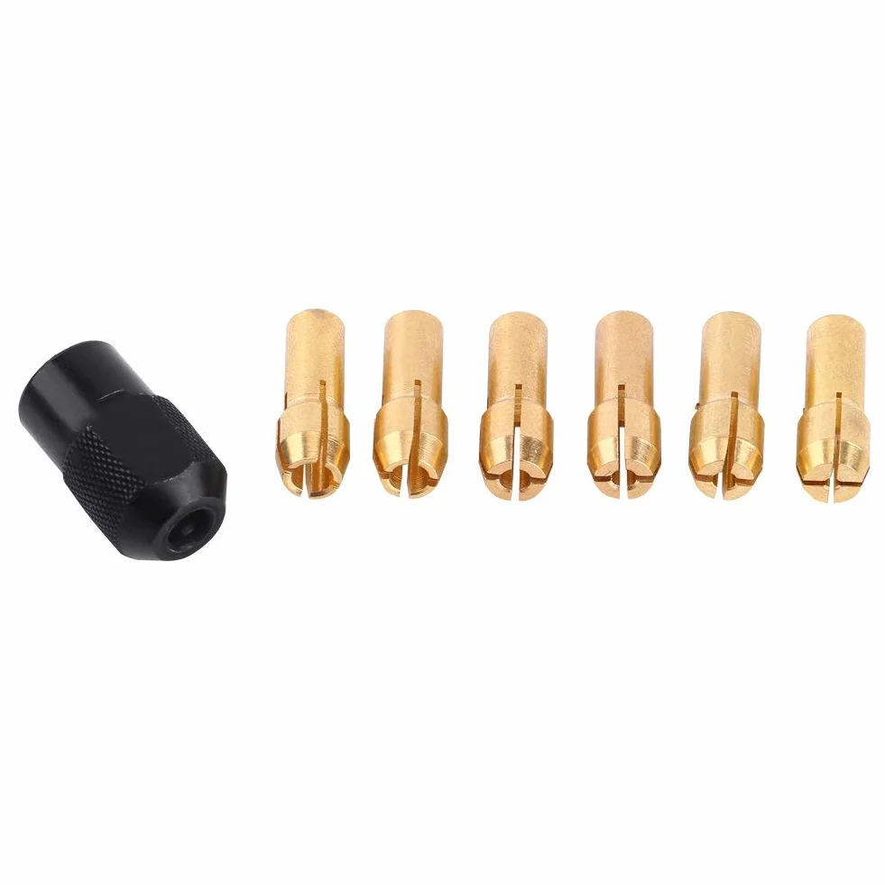 6 Sztuk/zestaw Tuleje Tulei Zaciskowej Narzędzie Obrotowe Tuleja Zaciskowa M8 * 0,75 Nasadka, w Tym Tuleje Tulejkowe 1mm-3,2mm z Czarnym Plastikiem M8 × 0,75 Pokrywa Pasuje do Narzędzi Obrotowych