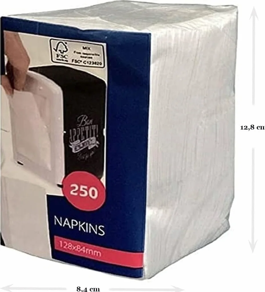 Serwetki celulozowe, bia?e, sk?adane 1/8, serwetki 12 x 8,5 cm, do bistro | przek?ski | Food Gastro | Tissue Gastro - kompatybilne z dozownikiem Cabanaz (1 x (150 sztuk))