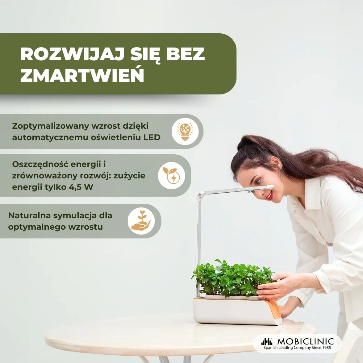 Mobiclinic®, Hydroponiczny system uprawy, Mini-grow, Światł do regulowana wysokość i kąt, Timer wody przypomnienie, Zestaw kiełkowania roślin, Automatyczna dioda led, 4, 5 w
