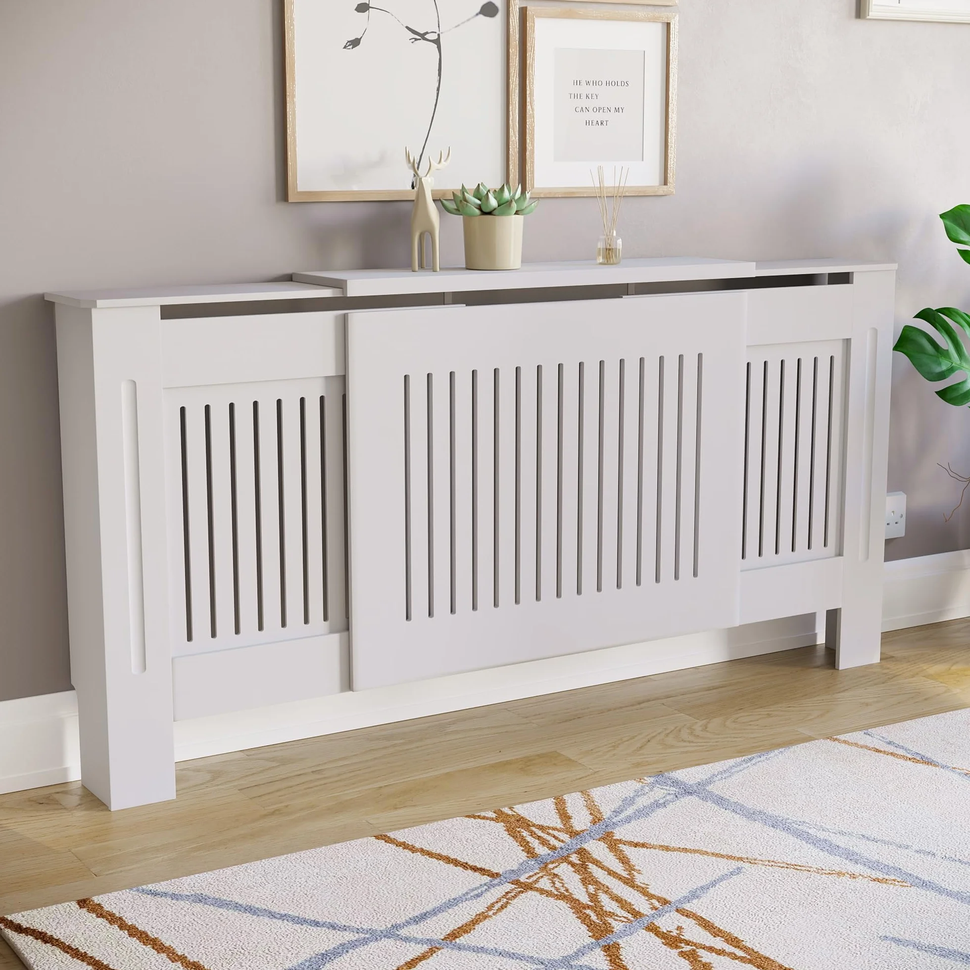 Vida Designs Chelsea Regulowana osłona chłodnicy nowoczesne listwy grillowe białe (H: 82/W: 140-204/D: 20,5 cm)