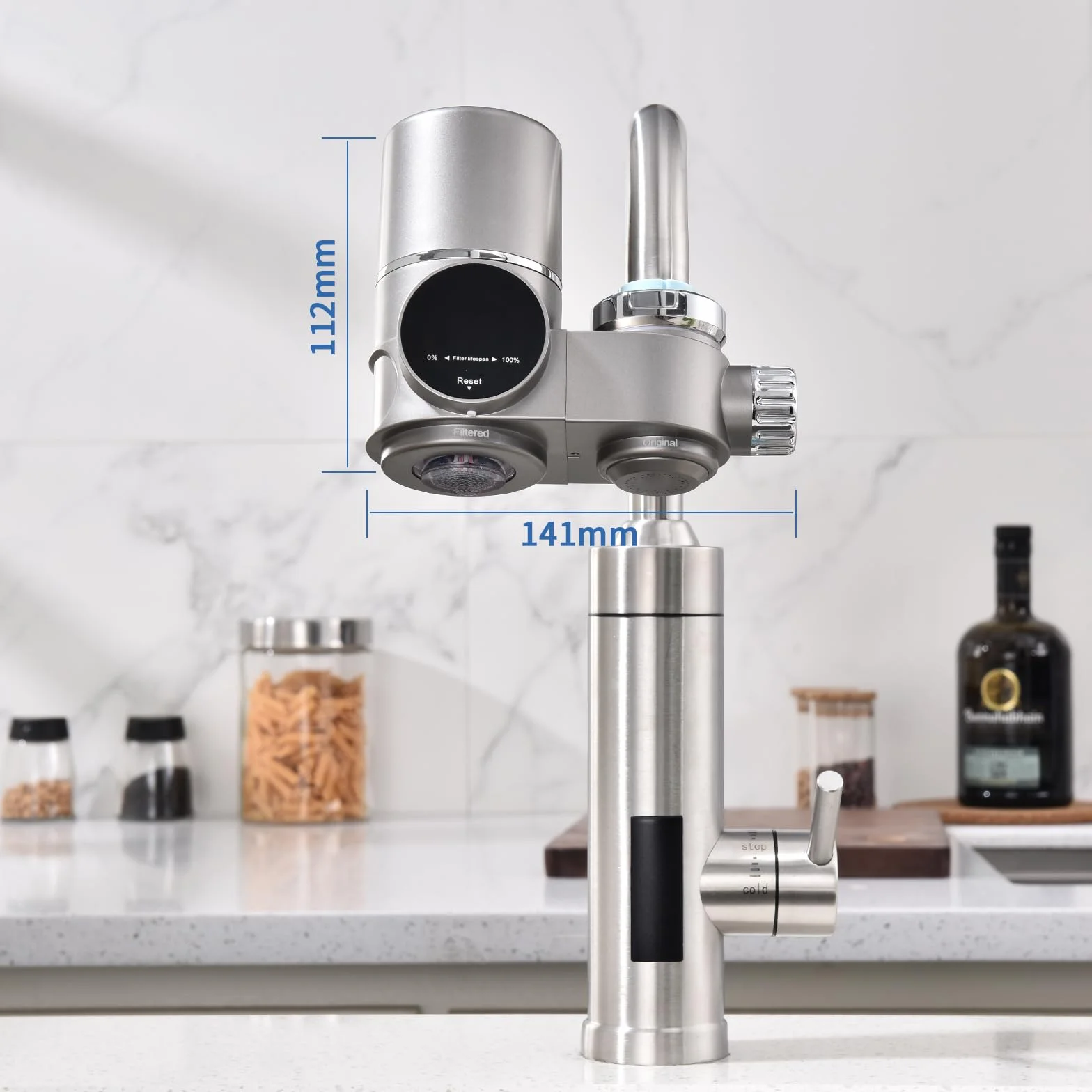 HOMELODY Filtr do wody kran z niebieskim światłem, 5 filtrów w zestawie, usuwa chlor, metale ciężkie i kamień, 12 x adapter