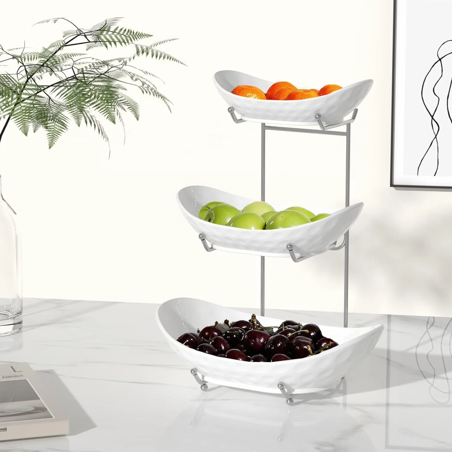Ceramiczny 3-poziomowy stojak do serwowania owoców, metalowy kosz na owoce, porcelanowa miska kuchenna