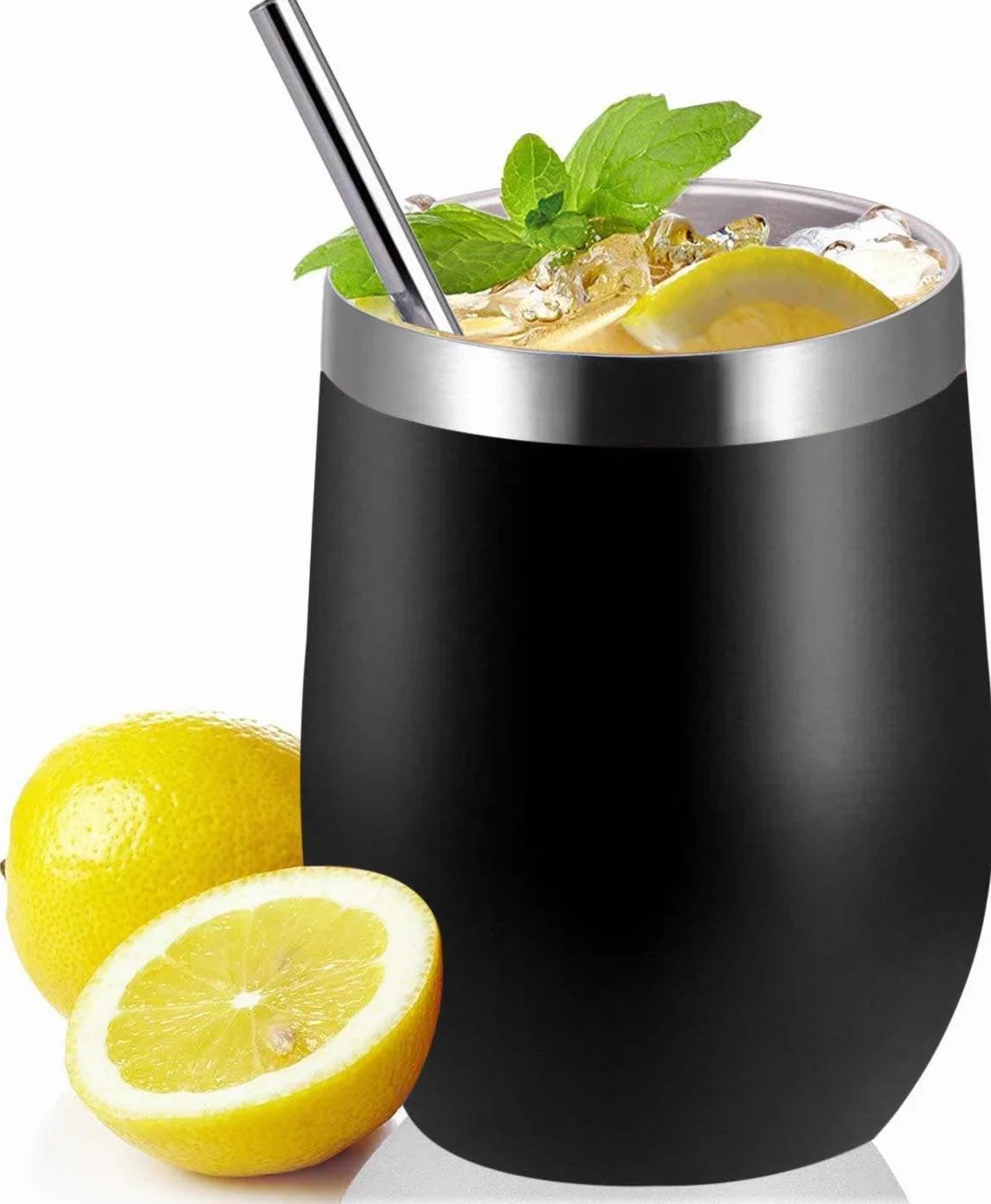 Filiżanka do herbaty Mate ze stali nierdzewnej, dwuściankowa, odporna na wysokie temperatury, z pokrywką, bez BPA, czarna