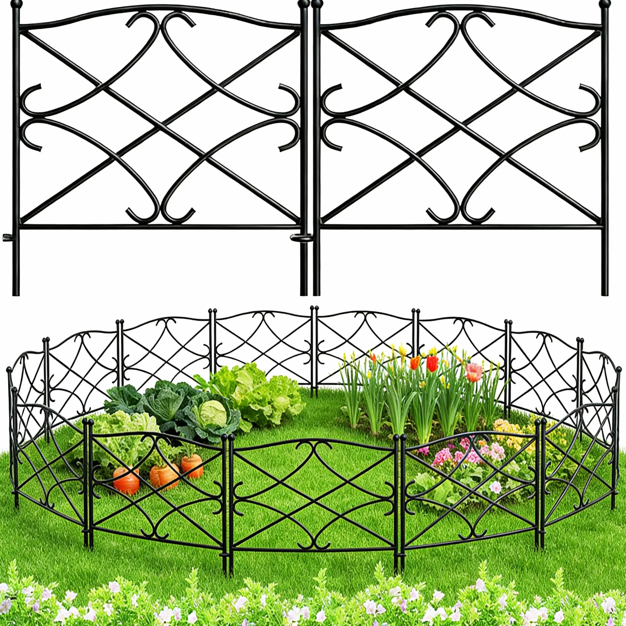 Amagabeli Garden Home 5 szt. 60 cm x 3 m, dekoracyjne metalowe ogrodzenie ogrodowe, płoty ogrodowe, kompletny zestaw, ogrodzenie, metal, drewno, drut
