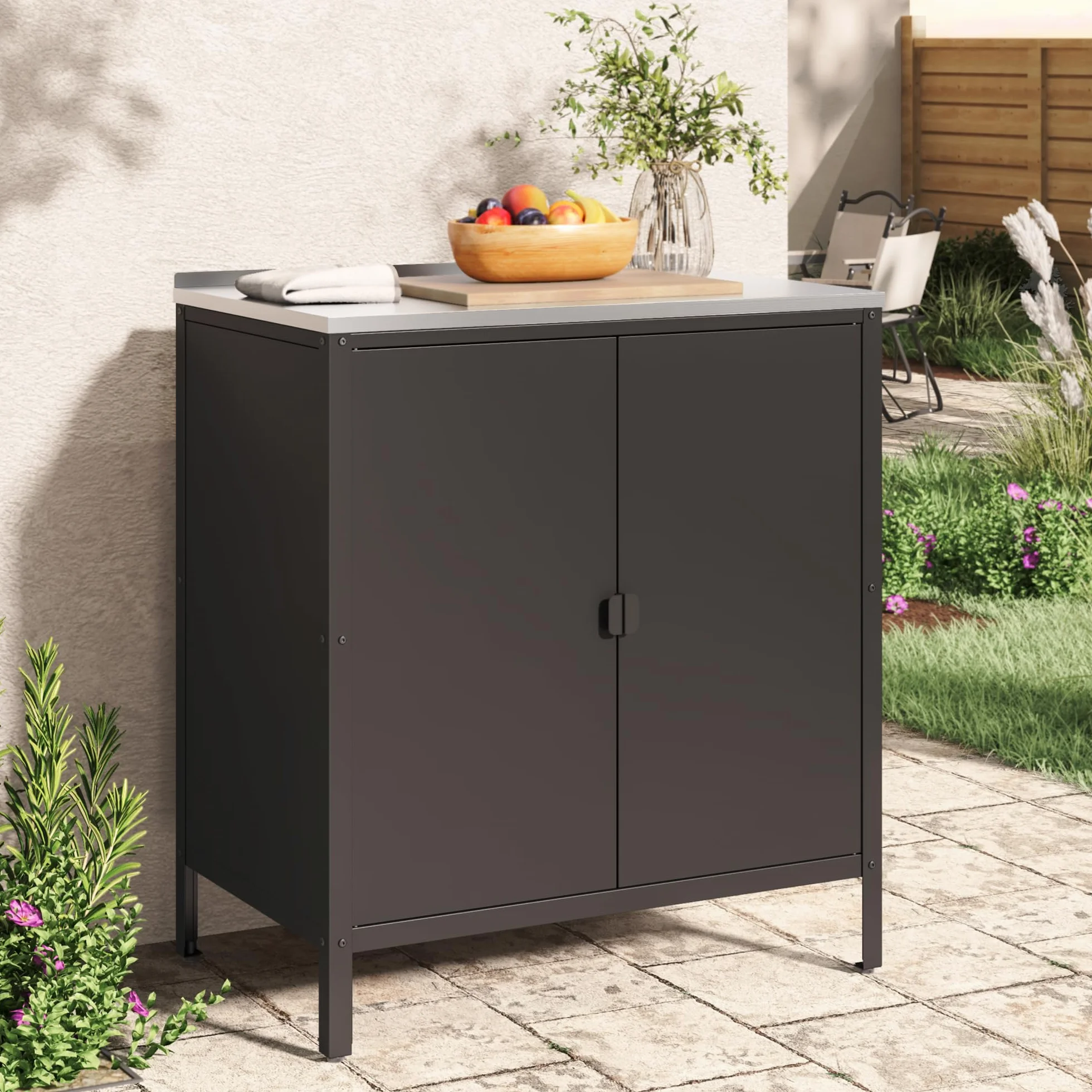 casa.pro Bolognano szafka ogrodowa, balkonowa, dwudrzwiowa, do użytku wewnątrz i na zewnątrz, 92 x 80 x 50 cm, czarna, matowa