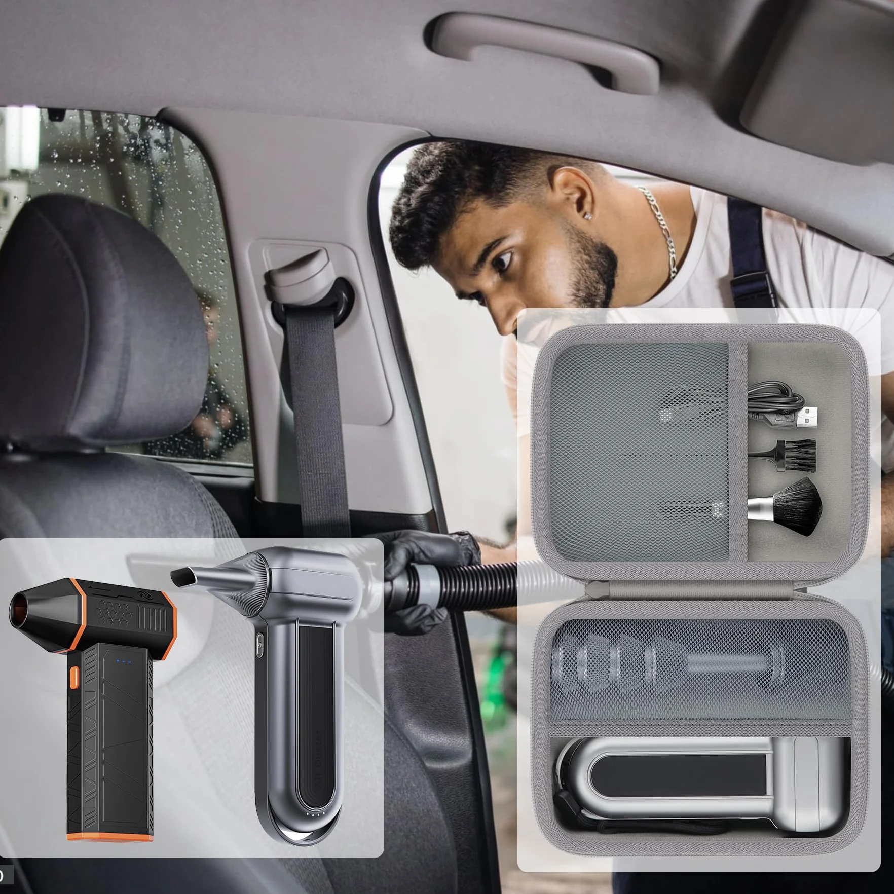 Khanka Do WOLFBOX MF100 MF50 Elektryczny Odkurzacz Powietrza i Dmuchawa Powietrza Twarde etui, torba z kieszenią z siatki na akcesoria WOLFBOX MF100 MF50, pojedyncze etui, Szary, Klasyczny