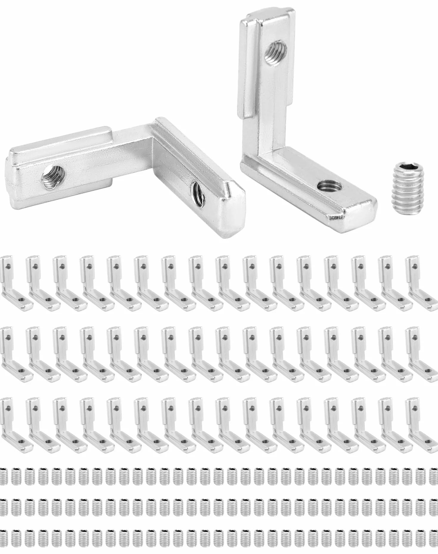 QWORK® 50szt. rowek T rowek T profil aluminiowy 2020 rowek 6 wspornik kątowy M4, 90° kształt litery L łącznik narożny wewnętrzny łącznik narożny stop cynku niklowany