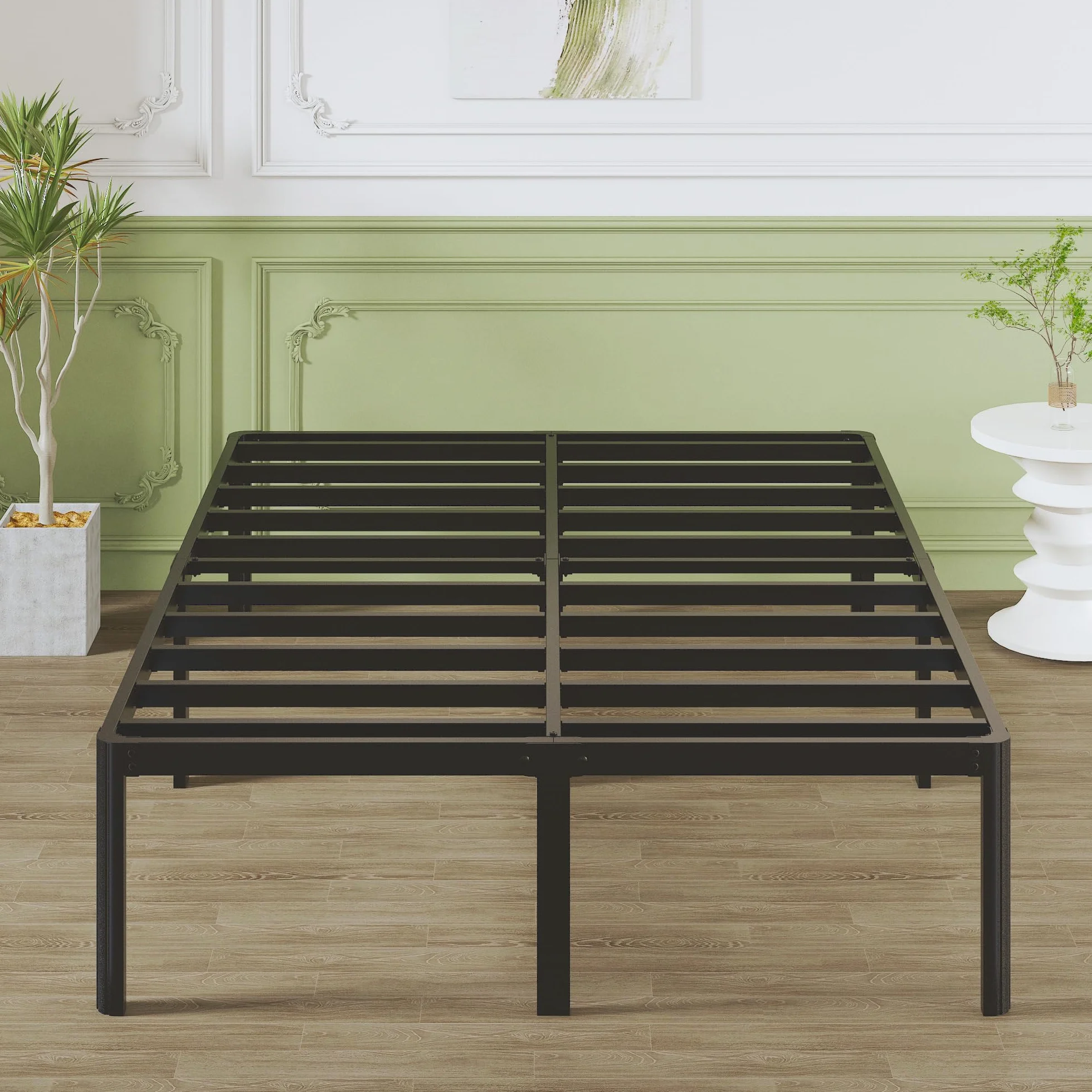 Lutown-Teen Łóżko metalowe 120x190 cm z okrągłymi nogami, wysokość 46cm, łóżko małżeńskie, rama łóżka z metalowym stelażem, kolor czarny