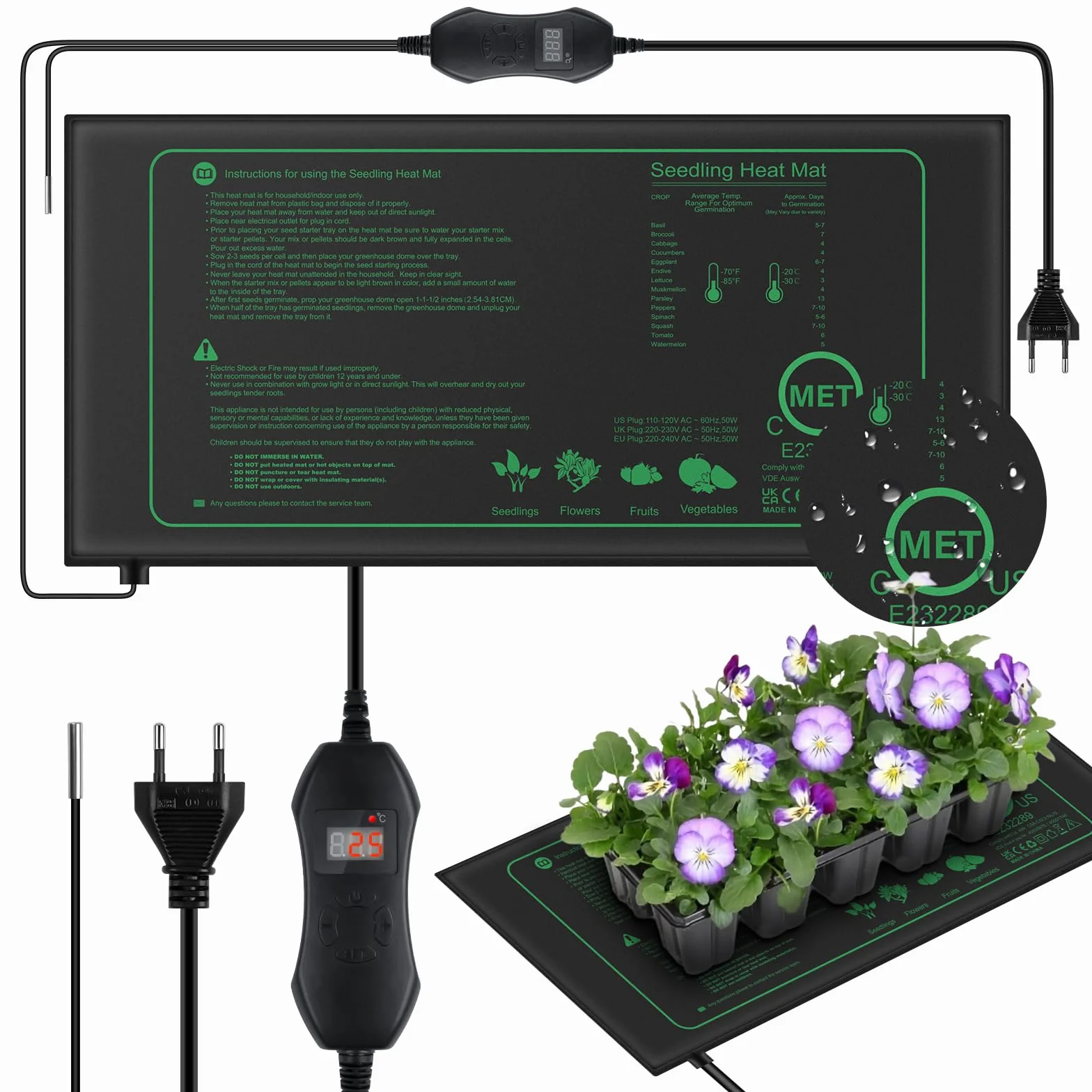 Mojimdo Mata grzewcza do roślin 50W z termostatem - Szybkie ogrzewanie, ochrona przeciwpożarowa, mata grzewcza do kiełkowania i regulacji temperatury, idealna do sadzonek, zwierząt domowych i gadów