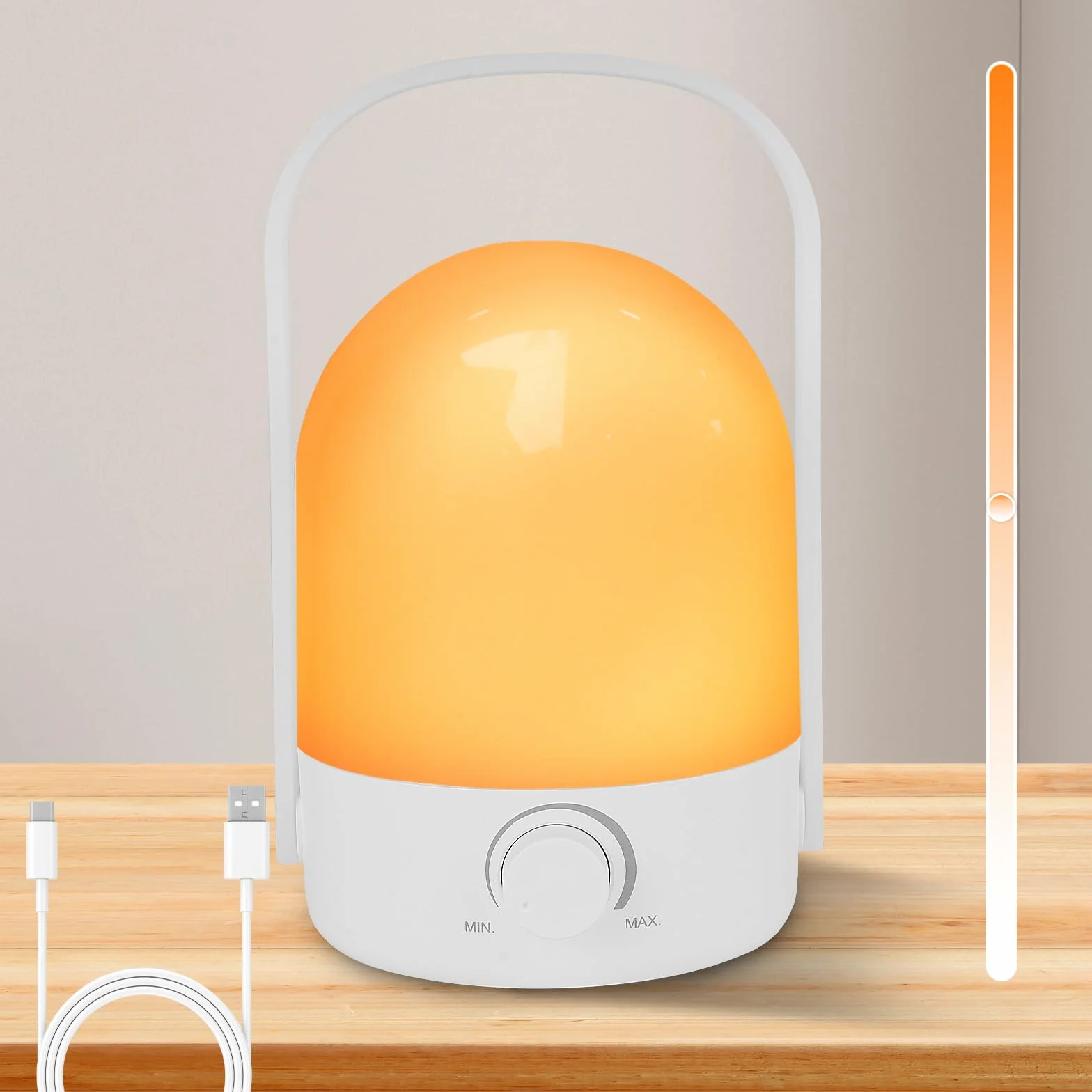 HOTUT Bezprzewodowa mini lampa stołowa LED, przenośna lampka nocna z uchwytem, 2 kolory do ściemniania, latarnia kempingowa LED, ładowalna lampka nocna USB do ogrodu, na kemping