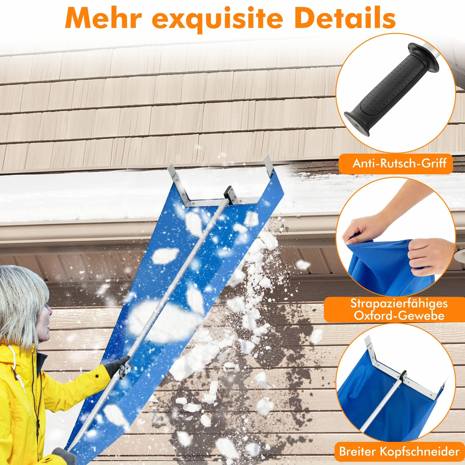 COSTWAY Odśnieżarka dachowa z kółkami, szufelka do śniegu dachowego z antypoślizgowym uchwytem, zakres regulacji 122-574 cm, sanki, odśnieżarka dachowa do systemów solarnych (170-608 cm)