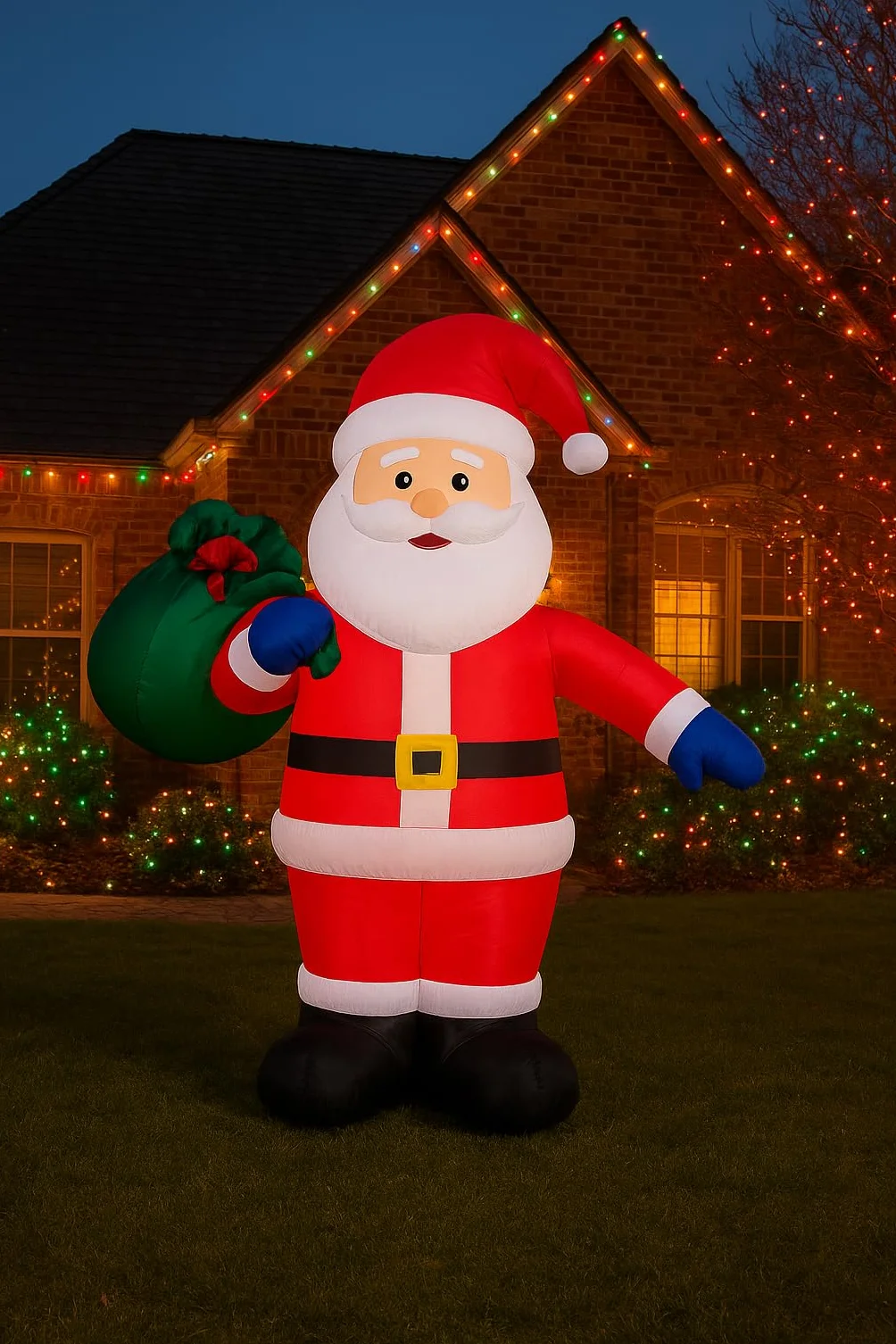 Nadmuchiwany Święty Mikołaj 240 cm z oświetleniem LED, wodoszczelność IP44, ogromna dekoracja bożonarodzeniowa do ogrodu, na podwórko i taras, łatwa w montażu, świąteczne oświetlenie zewnętrzne na