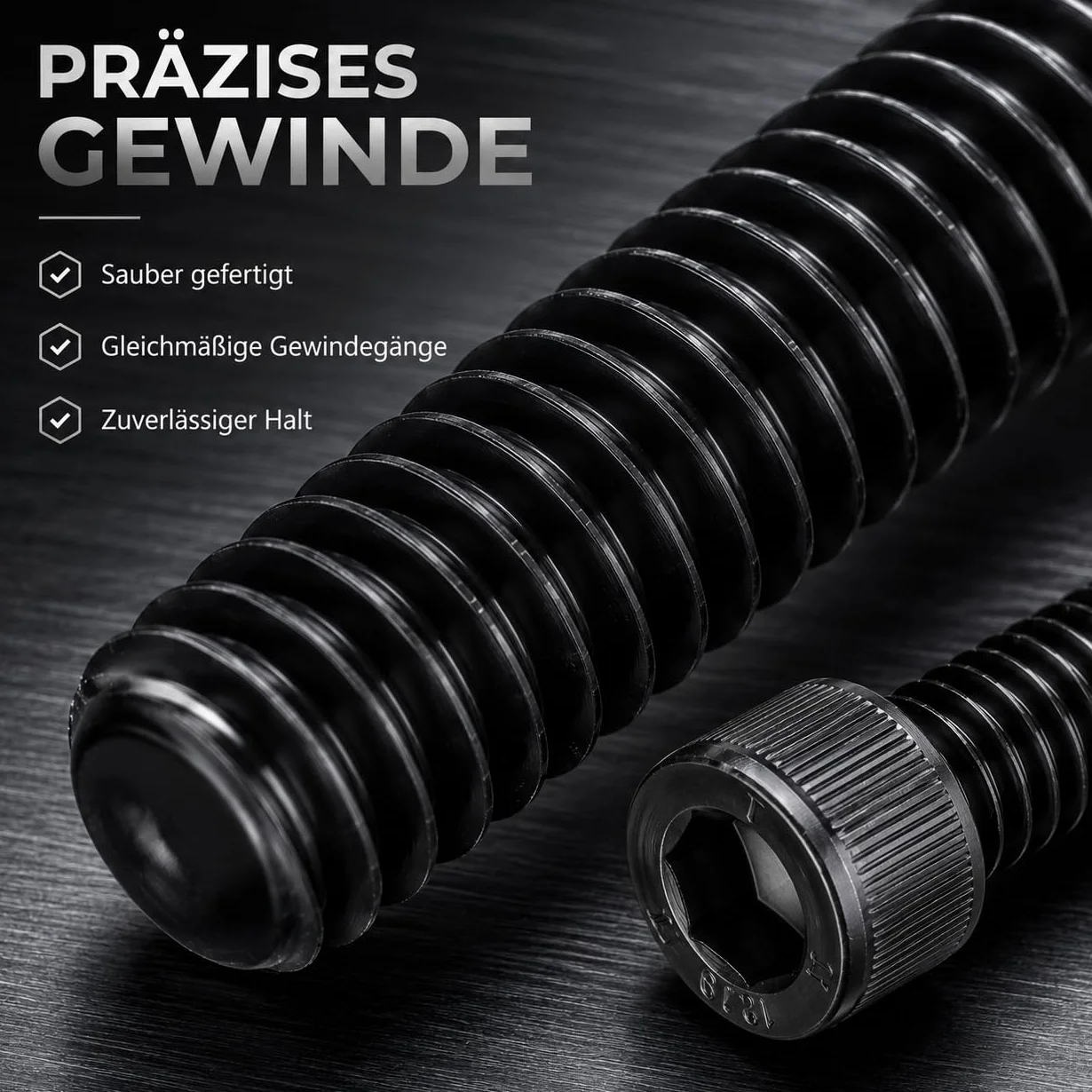 ORTAVA 25 sztuk śrub cylindrycznych M5 x 20 mm z gniazdem sześciokątnym zgodnie z normą DIN 912 / ISO 4762 pełny gwint ze stali nierdzewnej (czarne)