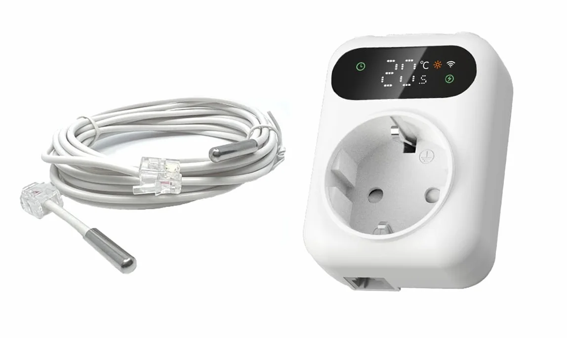 Inteligentne gniazdko termostat Wifi 16A dwa sensory wyświetlacz LED