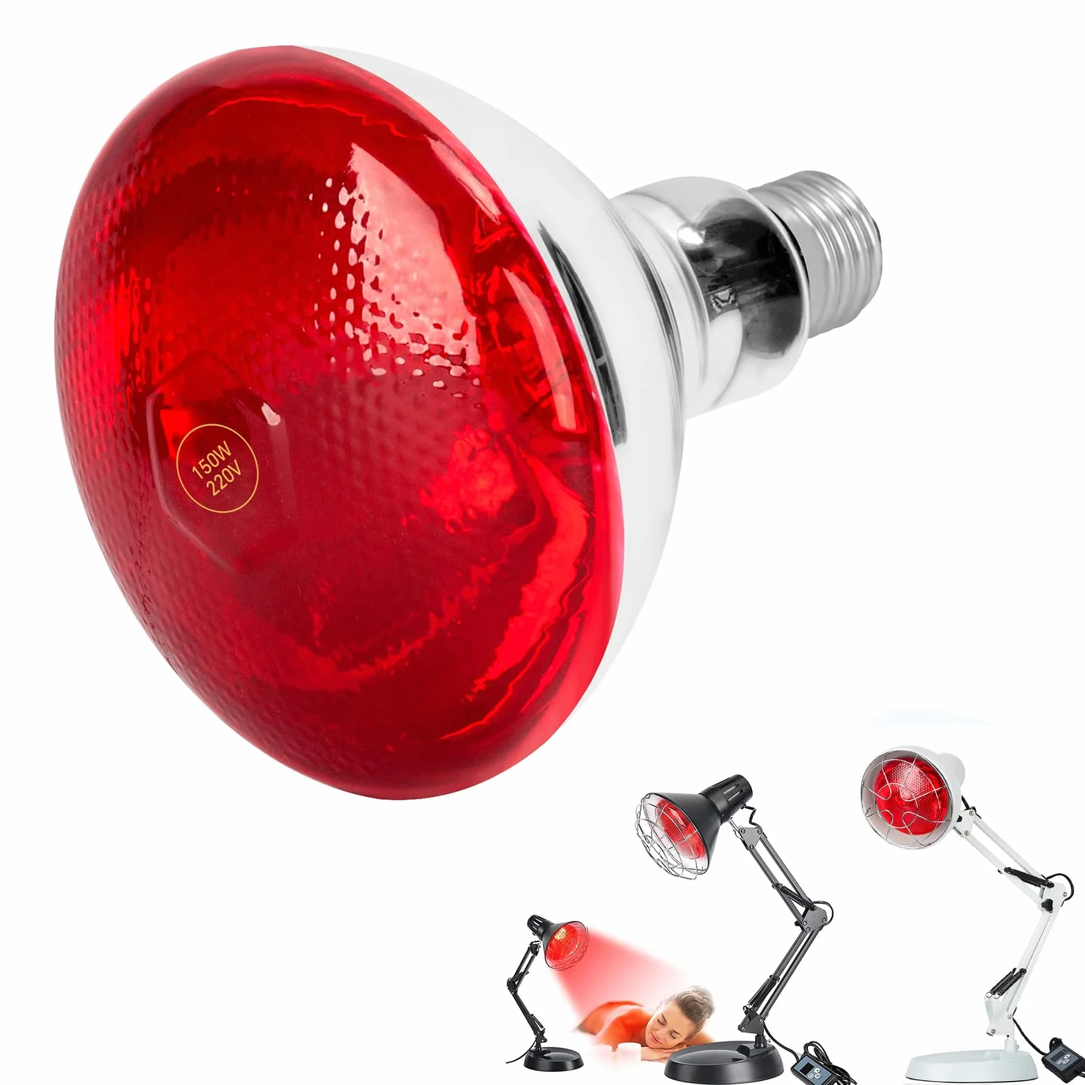 Cozion Lampa z czerwonym światłem 150 W, dla gadów, żarówka na podczerwień, lampa grzewcza dla zwierząt i ciała