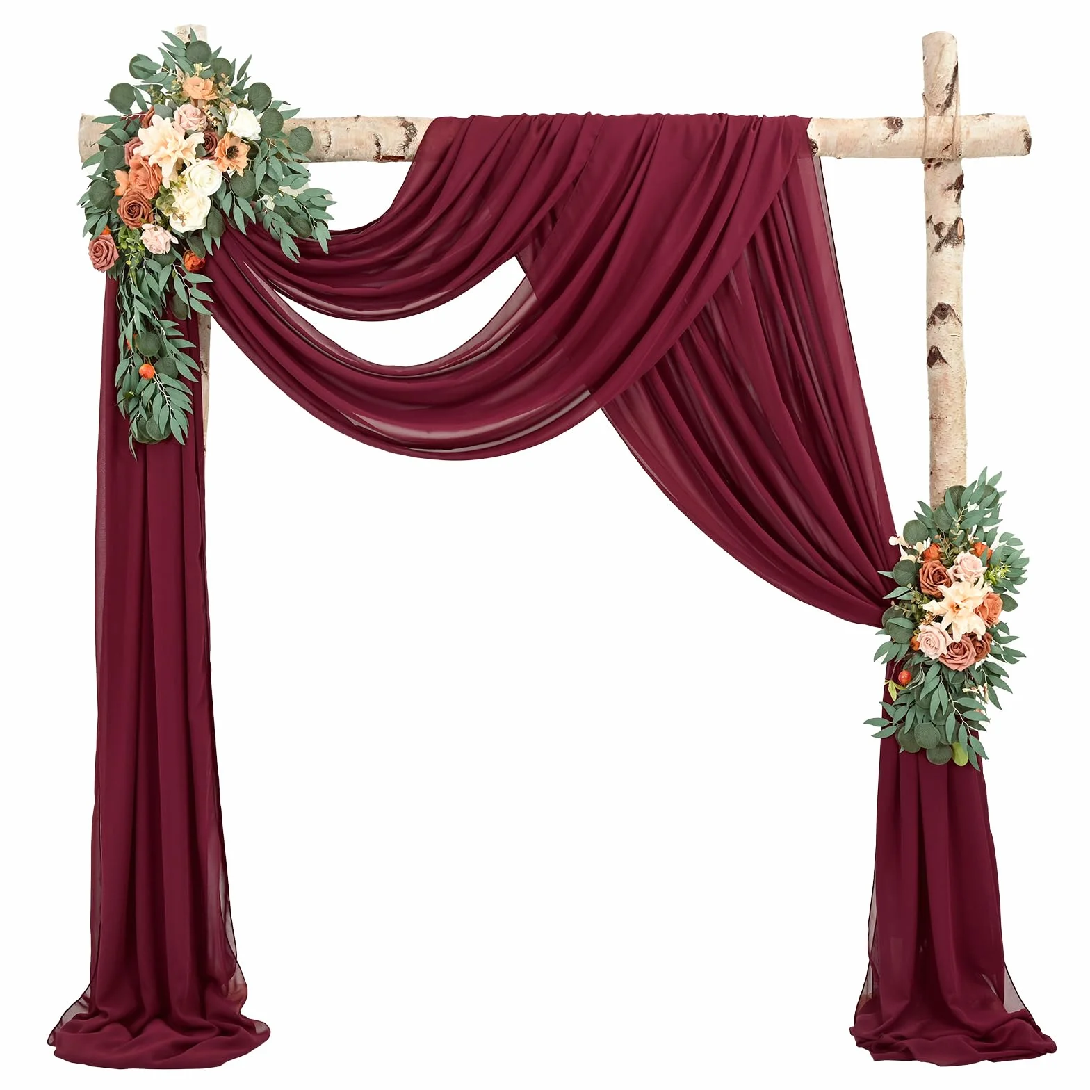Showgeous łuk ślubny zasłona zasłona tkanina 2 panele 73 x 610 cm bordowy szyfon tkanina draperia łuk ślubny zasłony szyfonowe czyste tło zasłony na wesele łuk dekoracje ceremonii